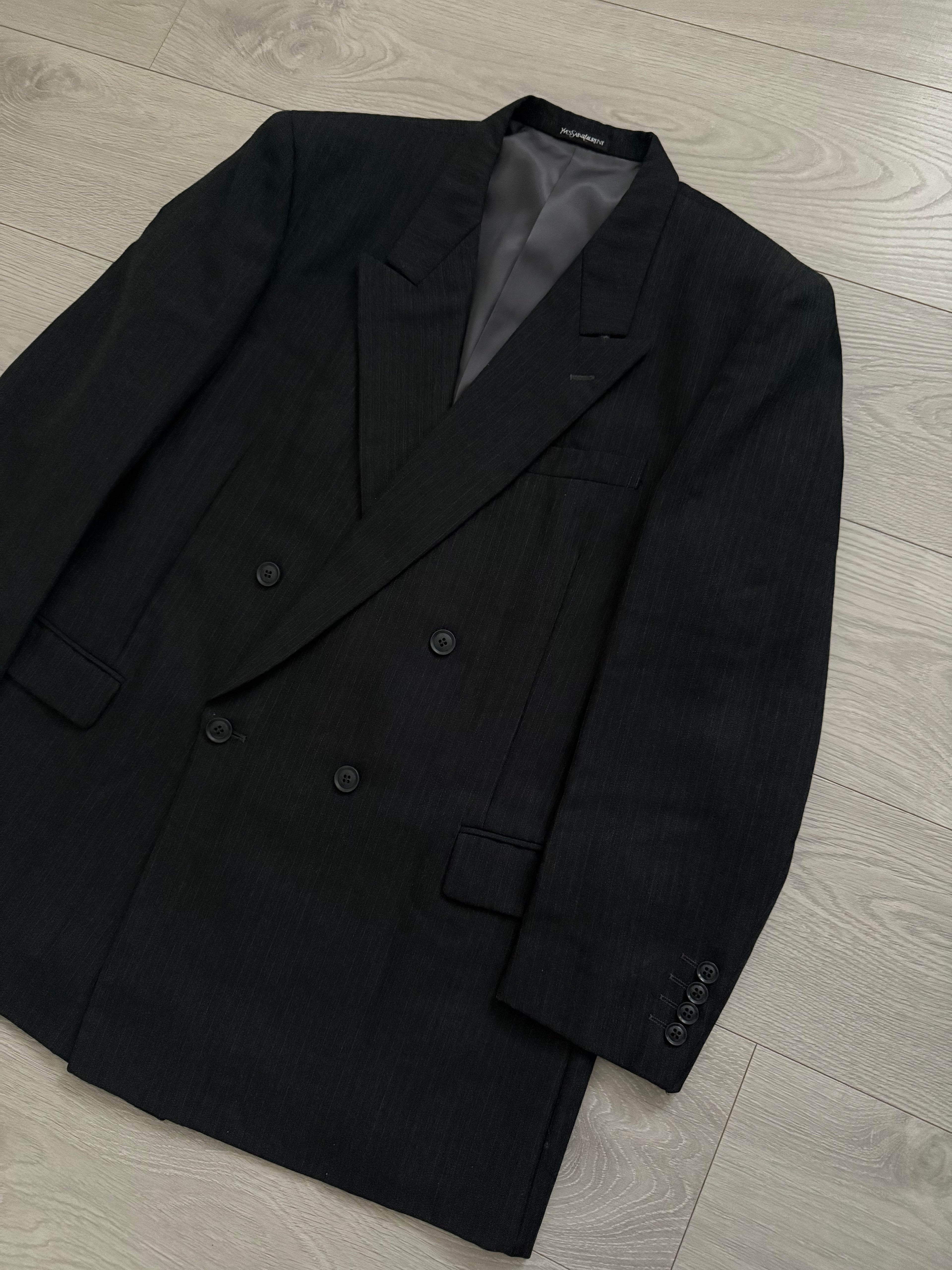 Yves Saint Laurent 1990s Double Breasted Pleated Wool Suit - Size XL Jacket / 36" Waist