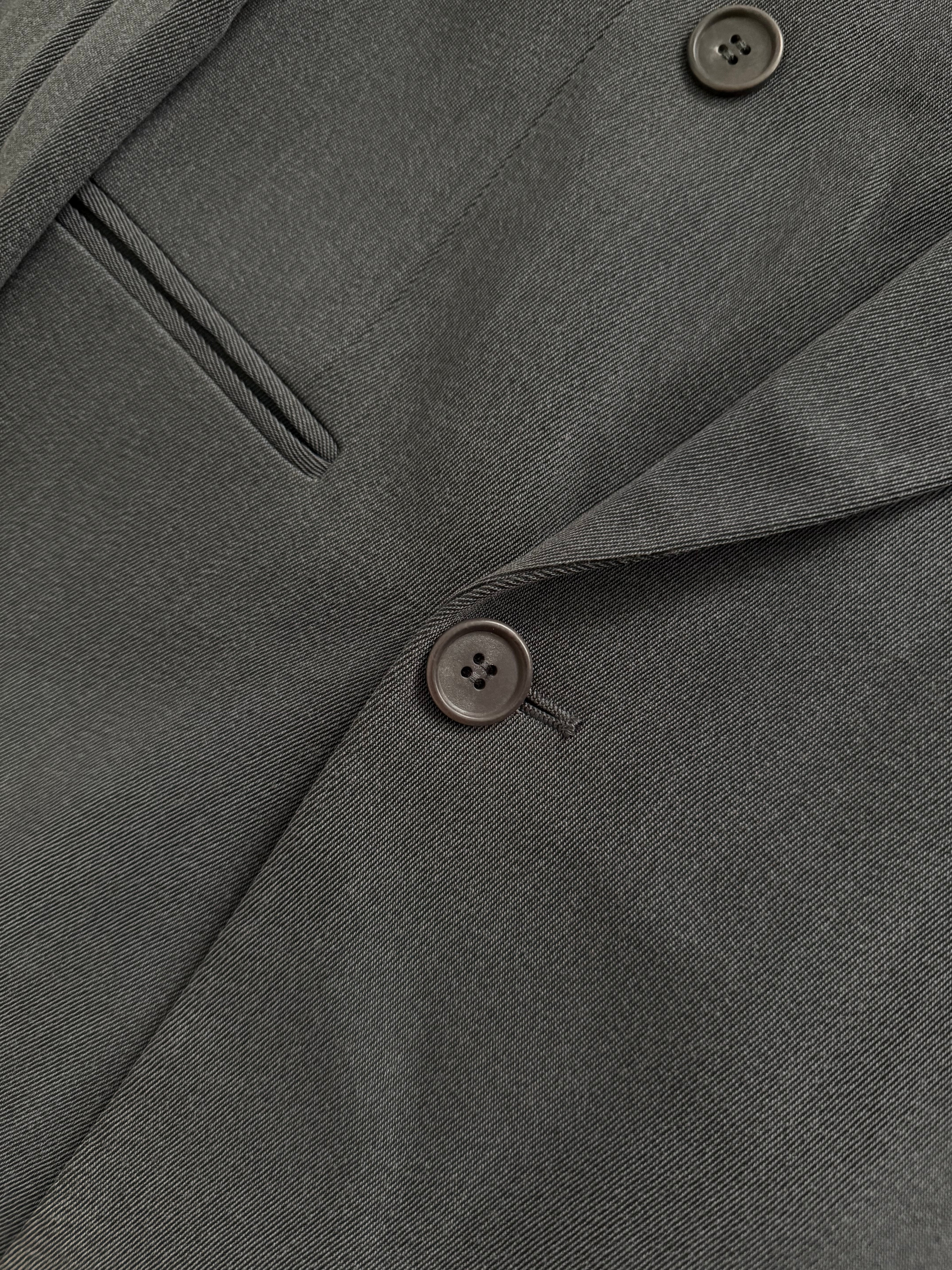 Giorgio Armani 1980s Double Breasted Pleated Wool Suit Steel Charcoal New - Size L Jacket / 32" Waist