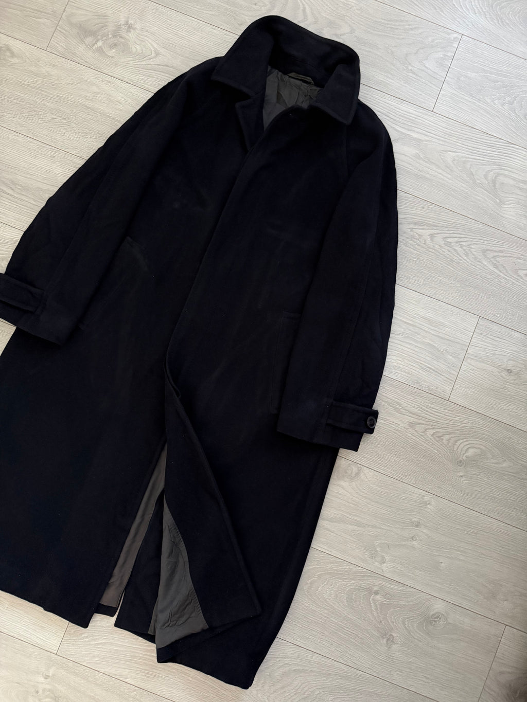 Hugo Boss 1980s Long Wool Herringbone Pea Coat - Size L