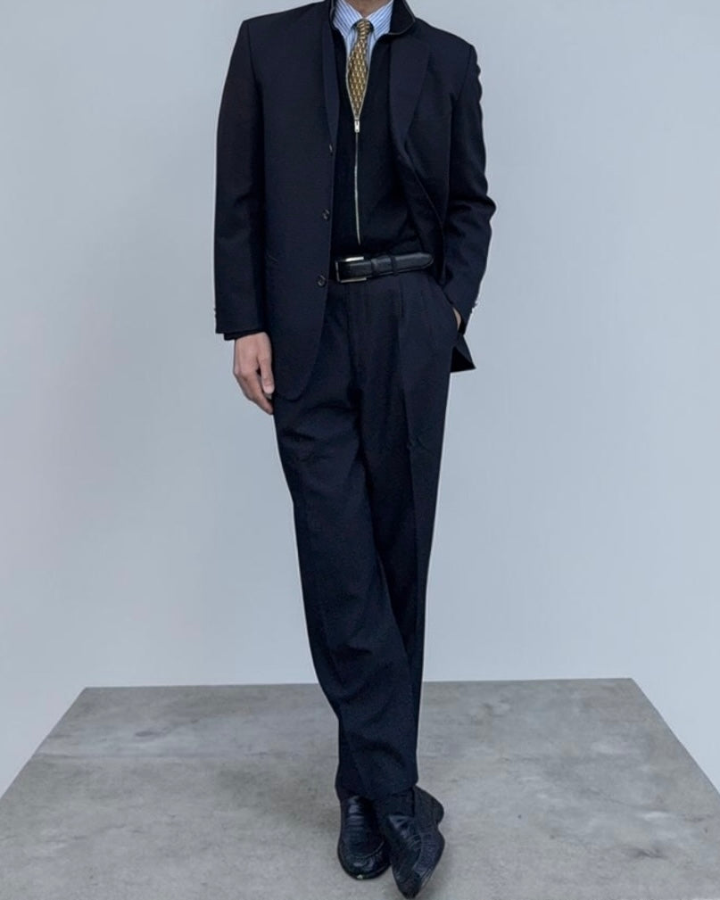 Comme Des Garcons Homme 2001 3B Navy Blue Pleated Wool Blend Suit - Size M Jacket / 30" Waist