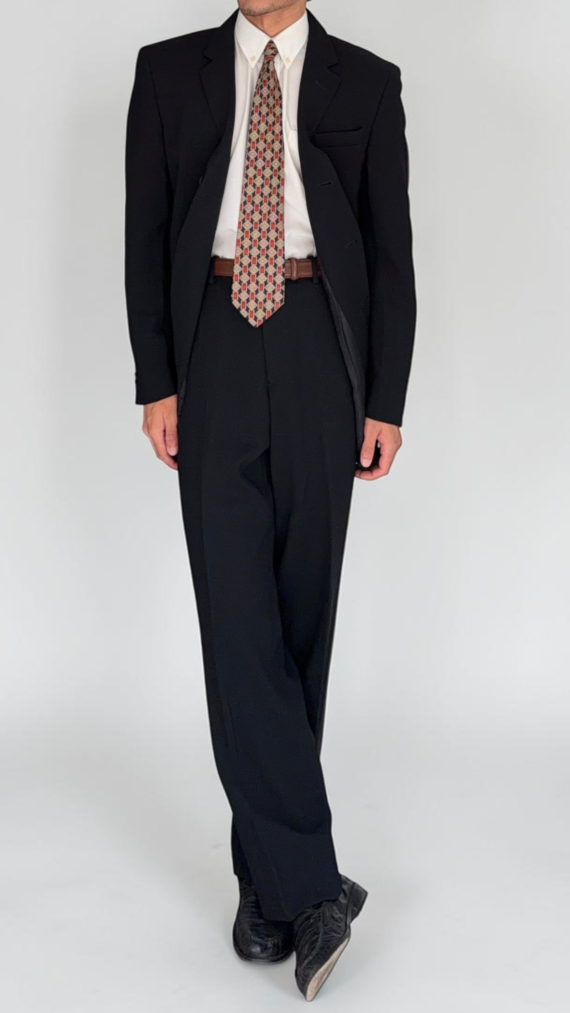 Emporio Armani 1990s 3B Black Draped Wool Suit - Size L Jacket / 34" Waist