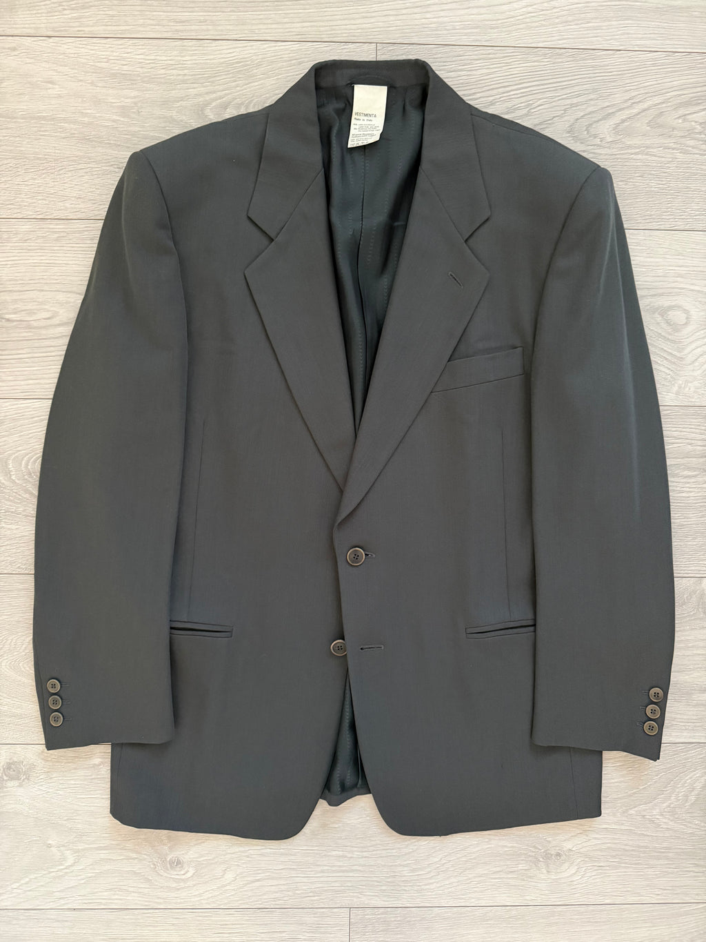Hilton Armani Vesitmenta 1990s 2B Draped Wool Sports Jacket Blazer Charcoal Green - Size L