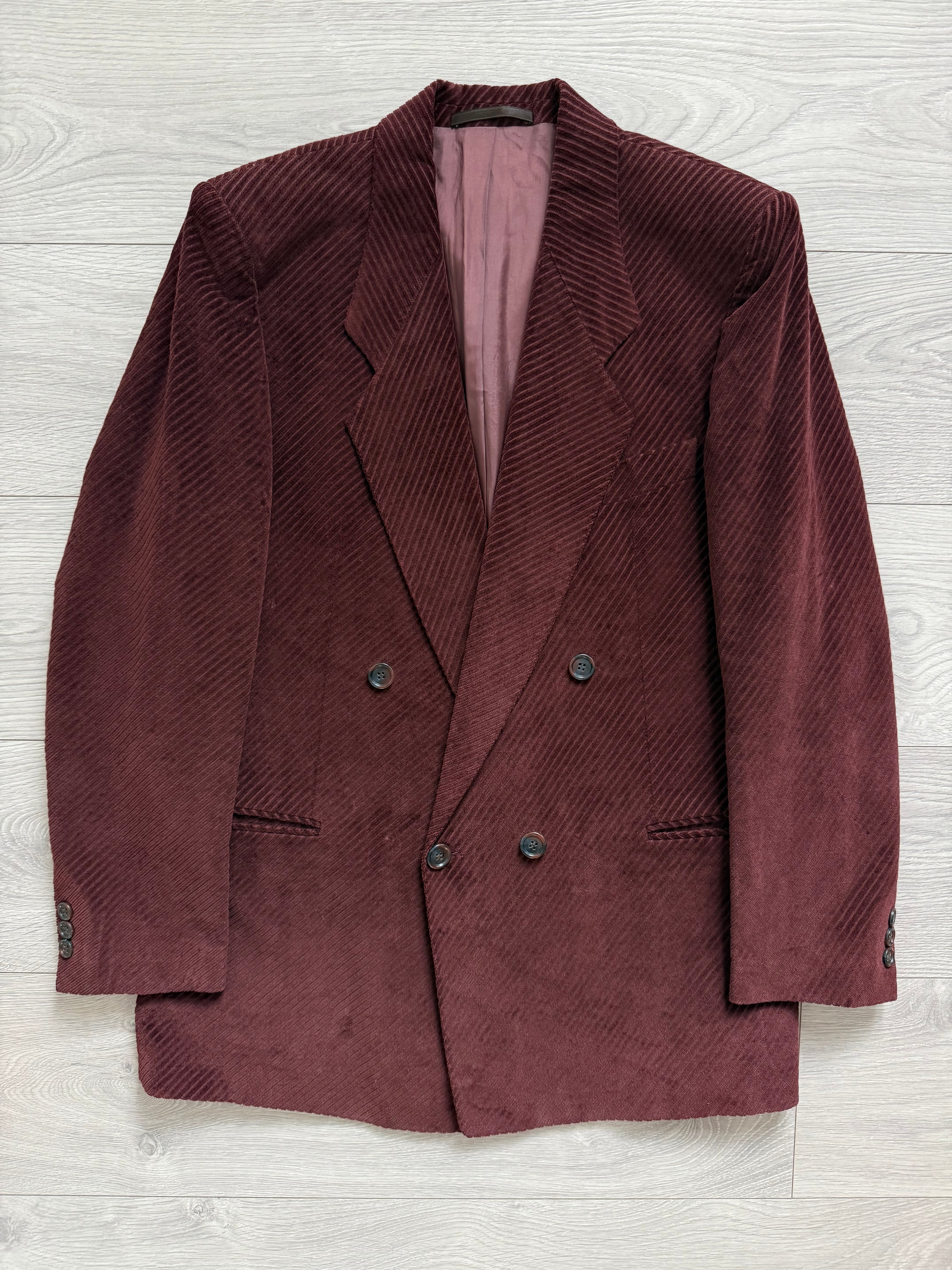 Hugo Boss 1980s Special Order Burgundy Double Breasted Cotton Sport Blazer Jacket - Size S