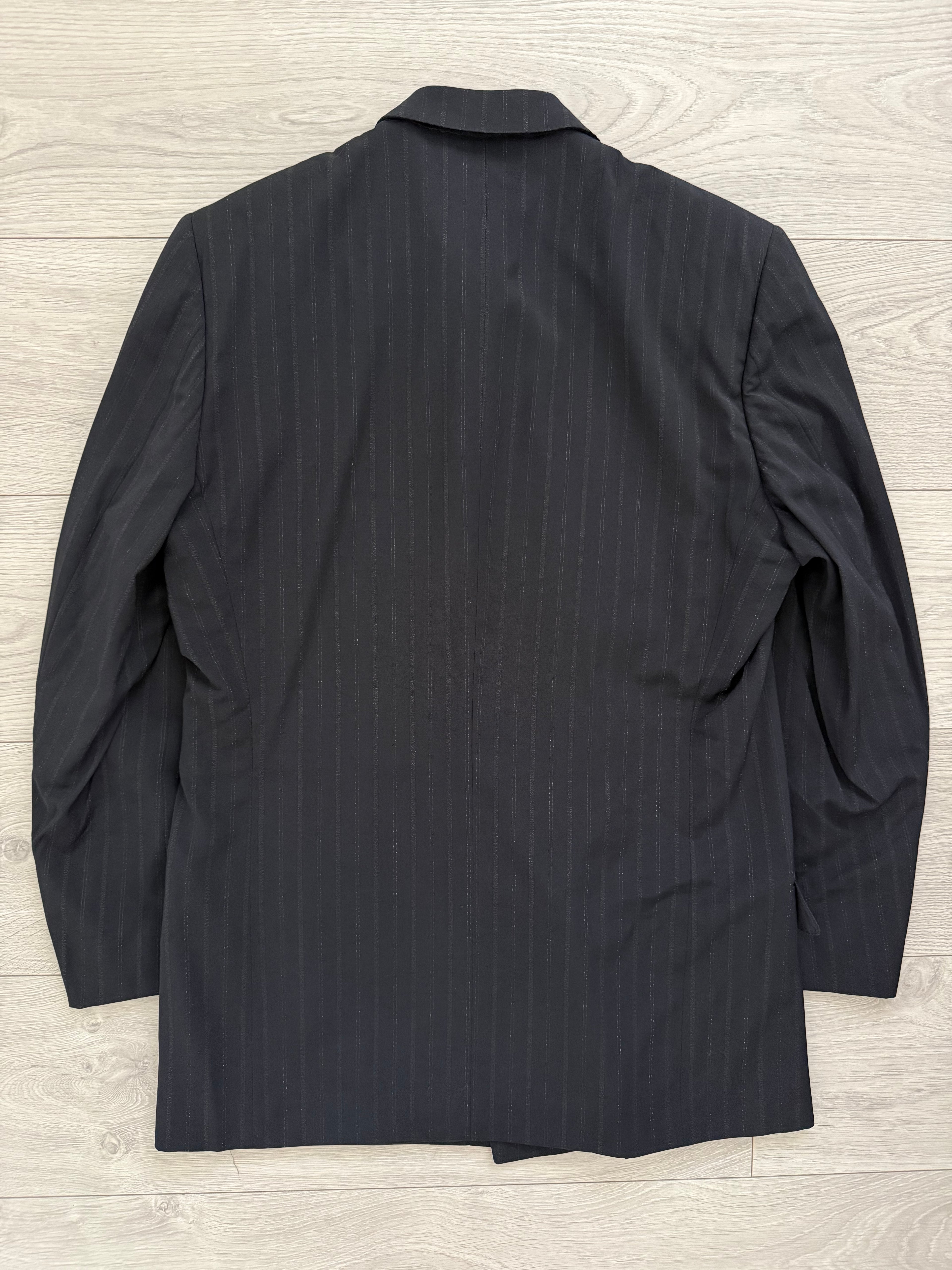 Versace 1980s 6B Peaked Lapel Double Breasted Pleated Wool Striped Suit - Size S Jacket / 33" Waist