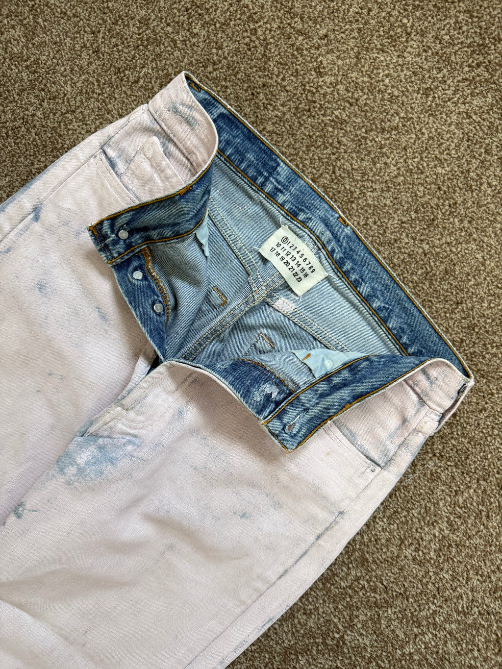 Maison Martin Margiela Artisanal Line (0) SS2000 Pink Painted Denim Jeans - Size 29" Waist