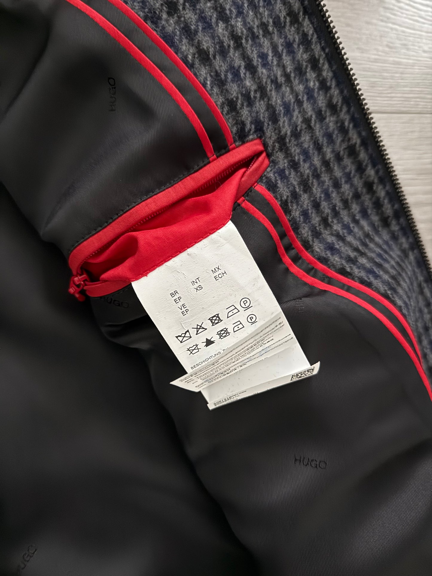 Hugo Boss Houndstooth Pattern Wool Bomber Jacket - Size S