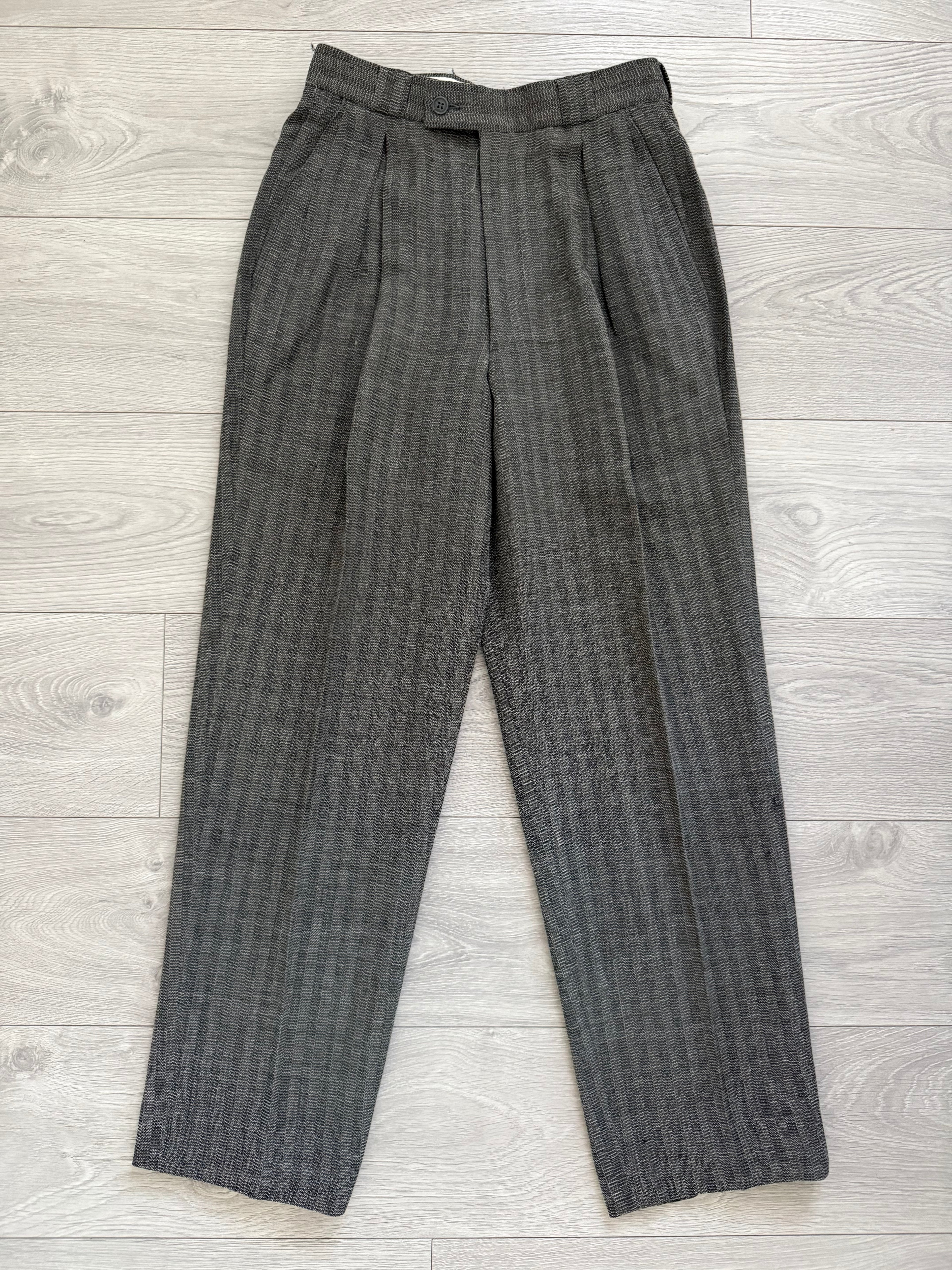 Emporio Armani 1980s Peaked Lapel Double Breasted Textured Wool Pleated Suit - Size S Jacket / 28" Waist