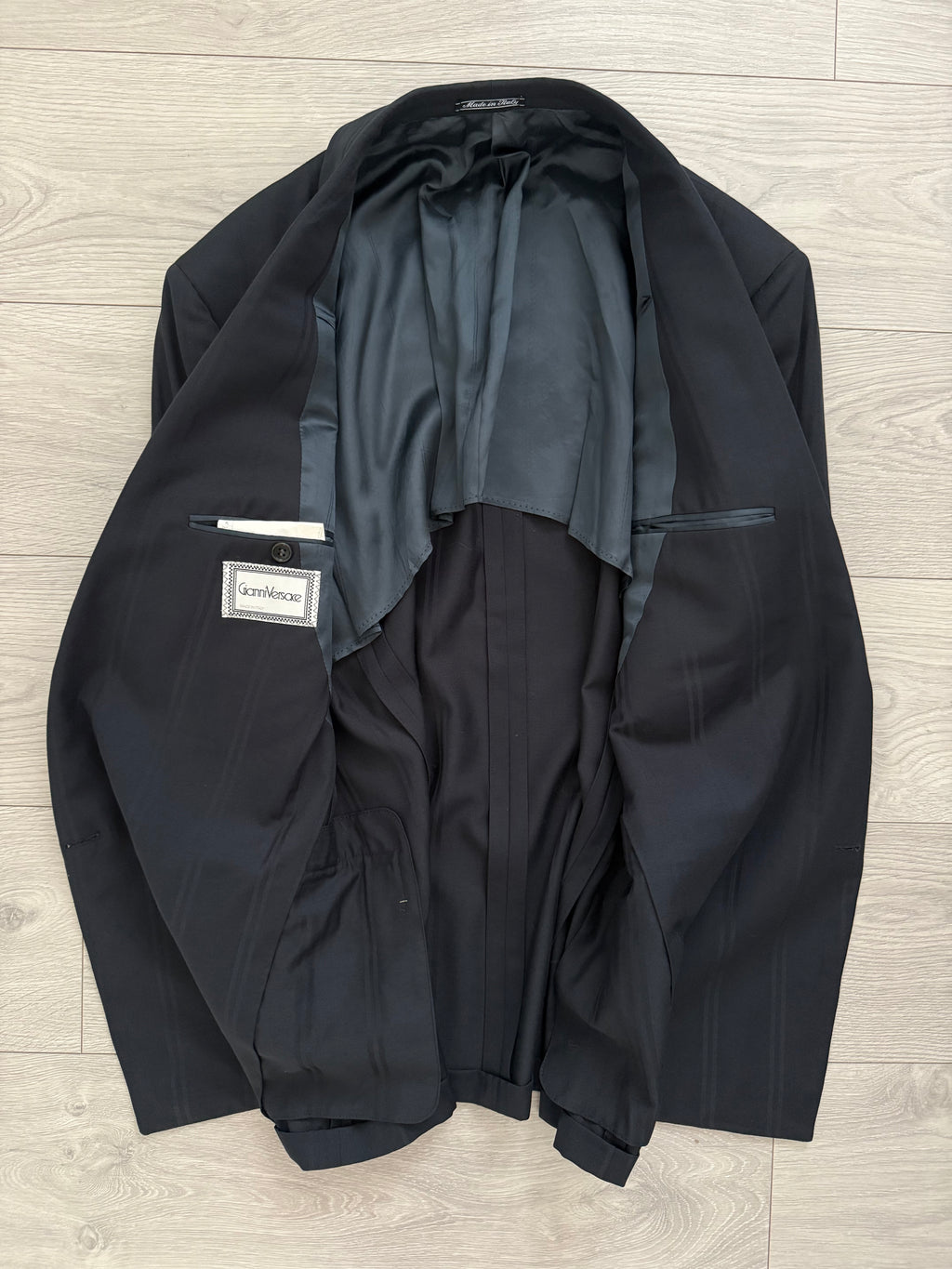 Versace 1980s Shawl Lapel Double Breasted Pleated Wool Striped Suit - Size M Jacket / 30" Waist