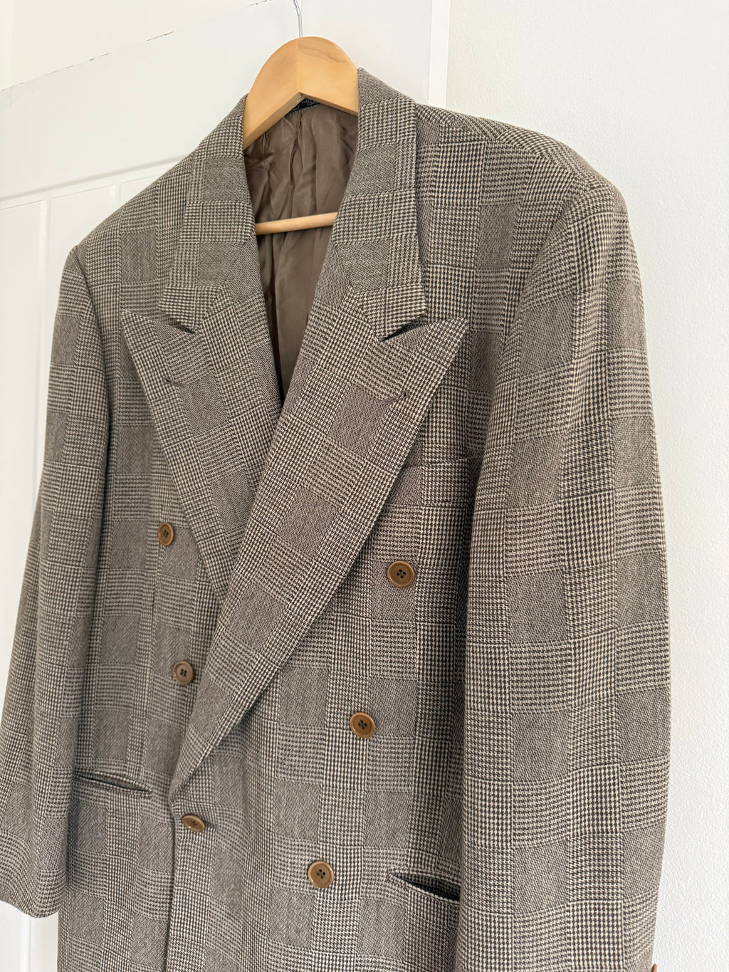 Valentino 1980s Peaked Lapel Double Breasted Textured Wool Sports Blazer Jacket - Size M
