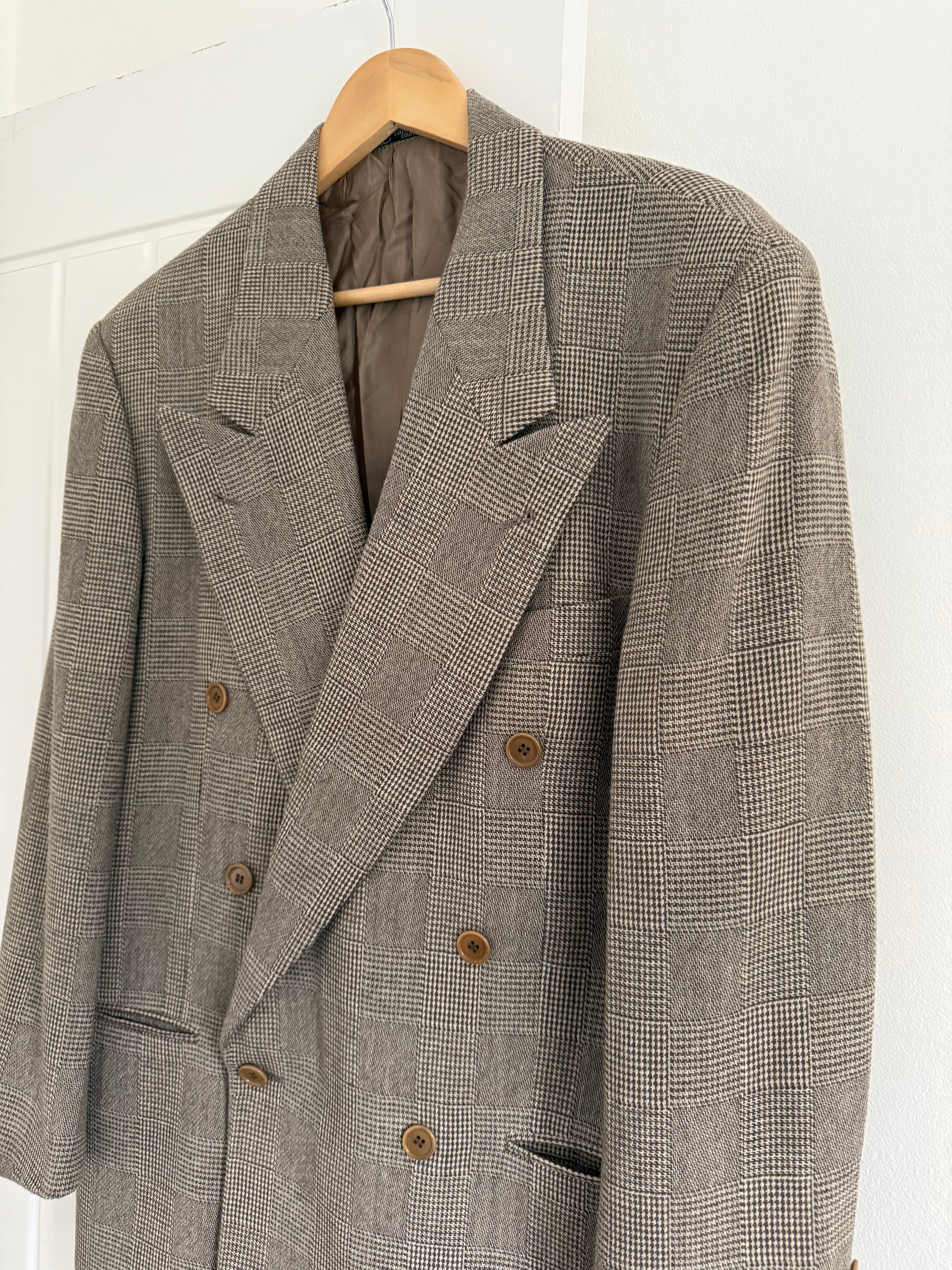 Valentino 1980s Peaked Lapel Double Breasted Textured Wool Sports Blazer Jacket - Size M