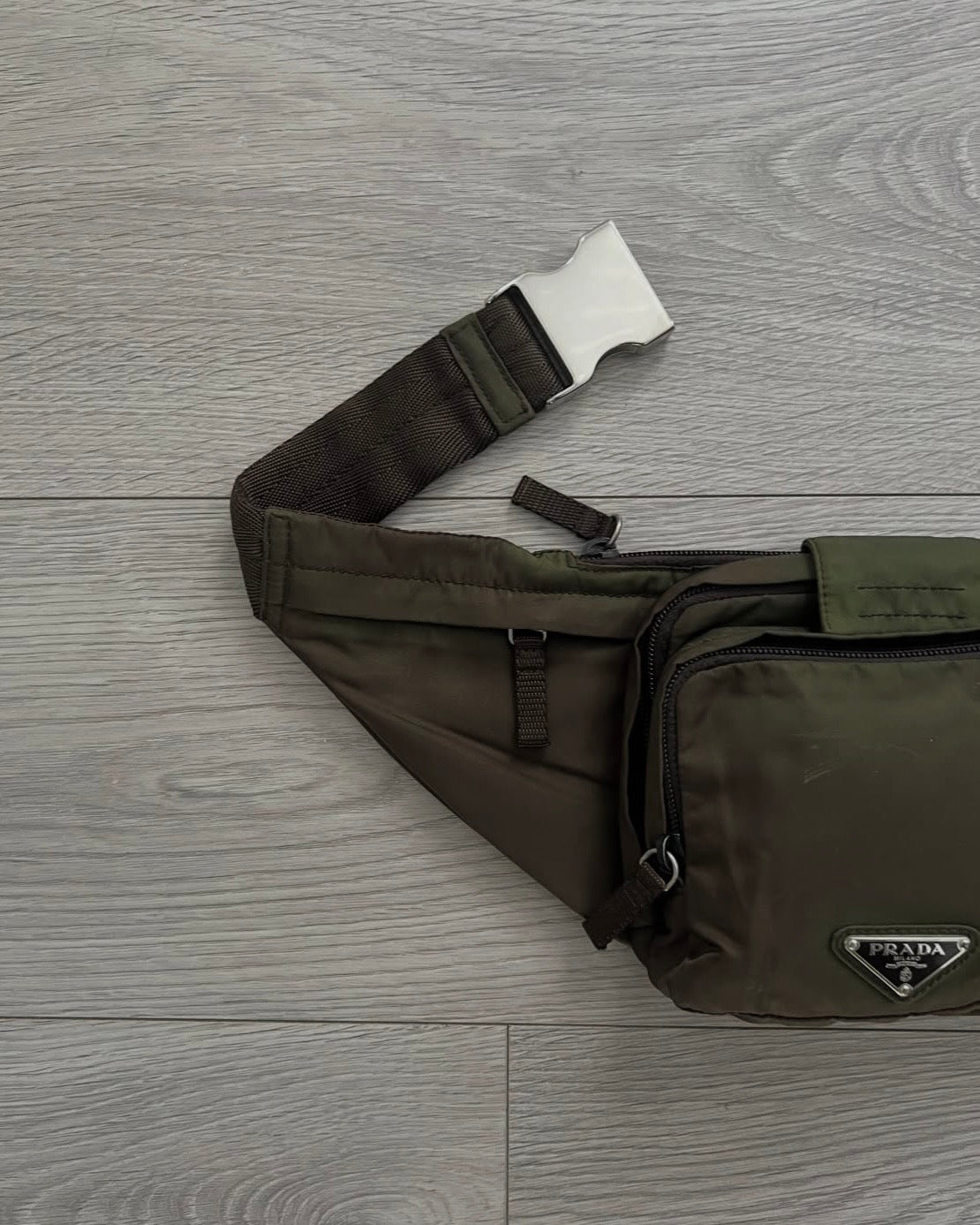 Prada Vela Nylon Metal Plaque Multi-Pocket Waist Crossbody Bag