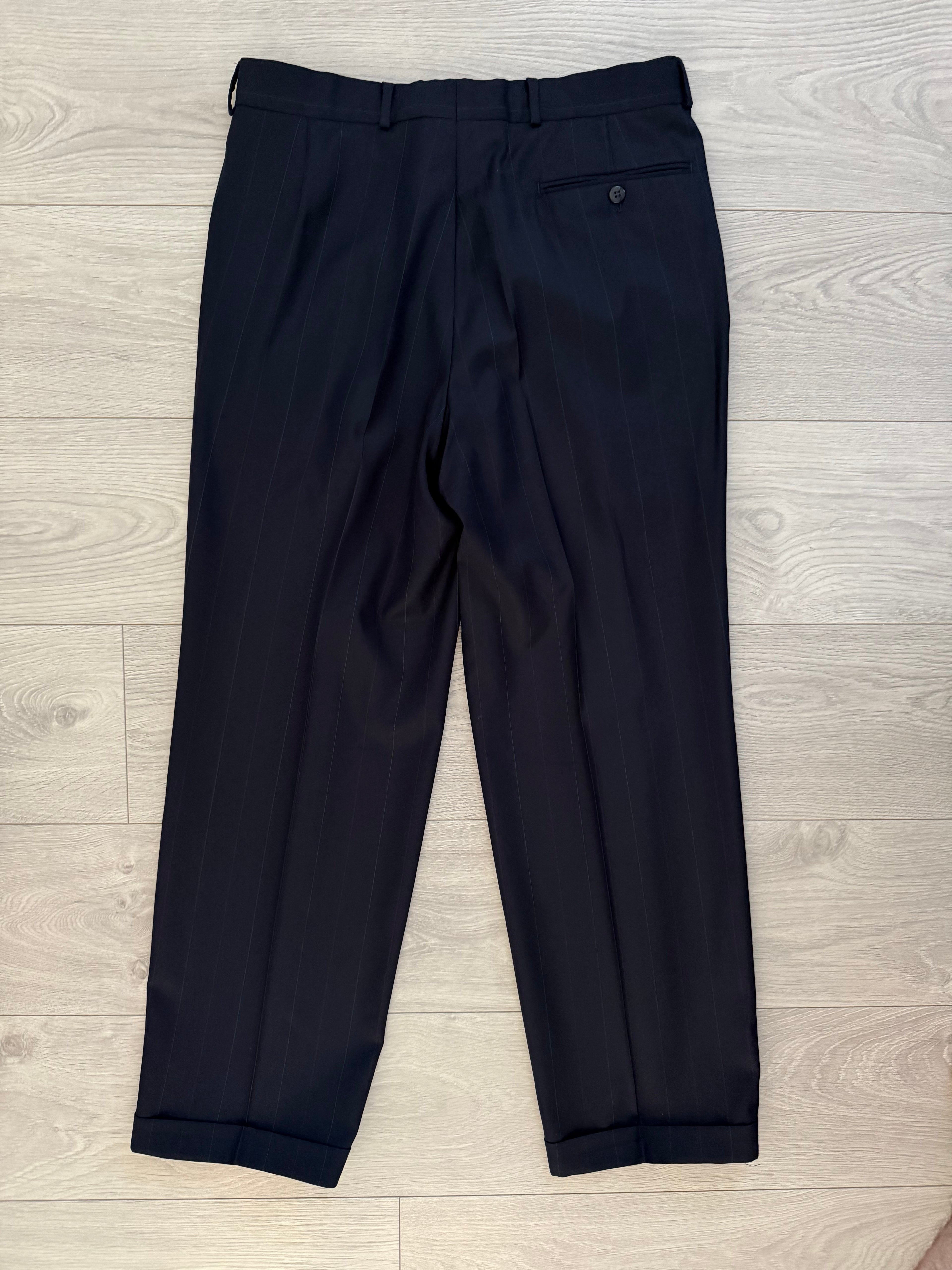 Hugo Boss 1980s 'Mitford' Peaked Lapel Double Breasted Pleated Wool Suit - Size M Jacket / 32" Waist