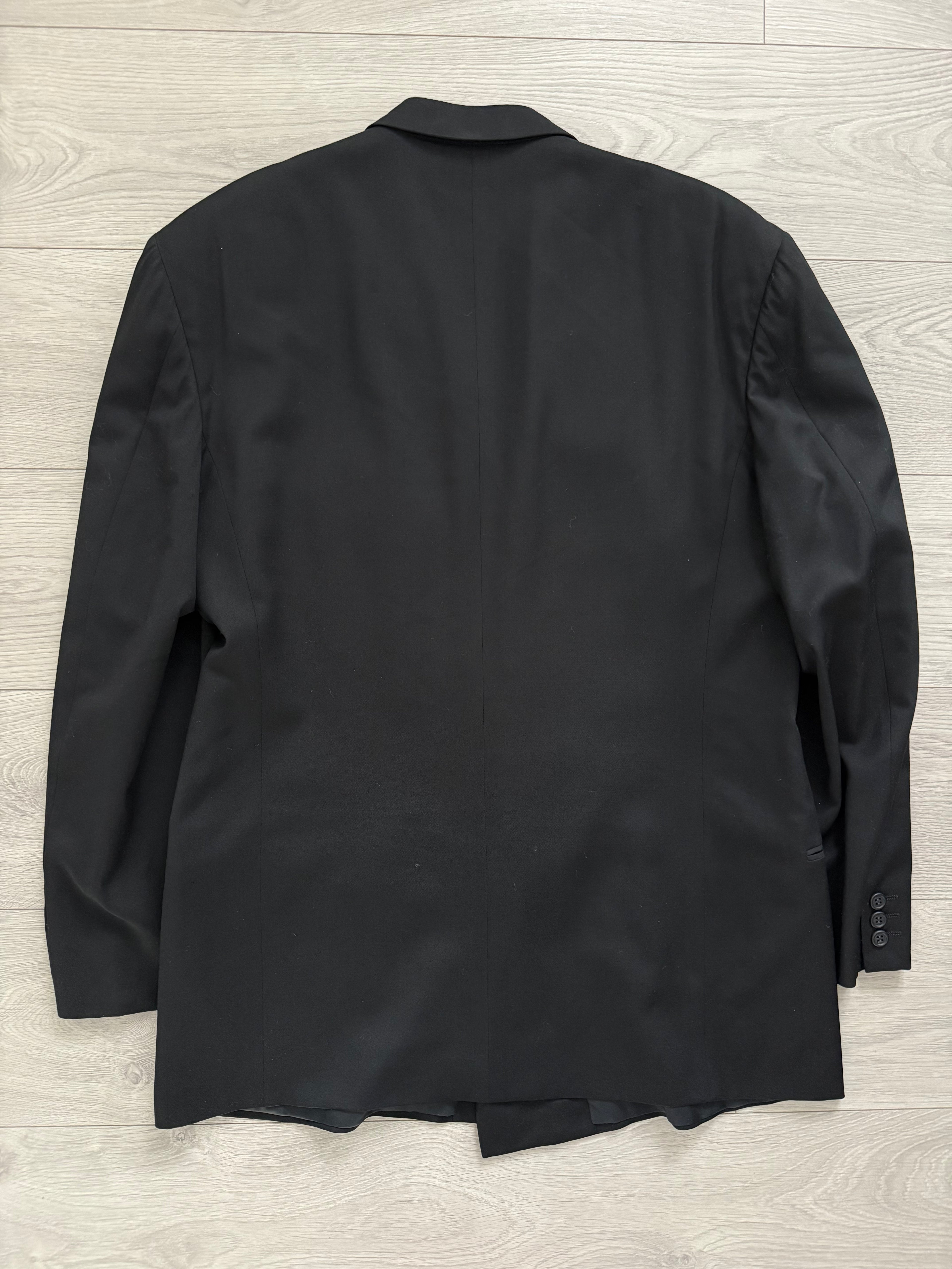 Giorgio Armani 1980s Peaked Lapel Double Breasted Pleated Black Suit - Size XXL Jacket / 44" Waist