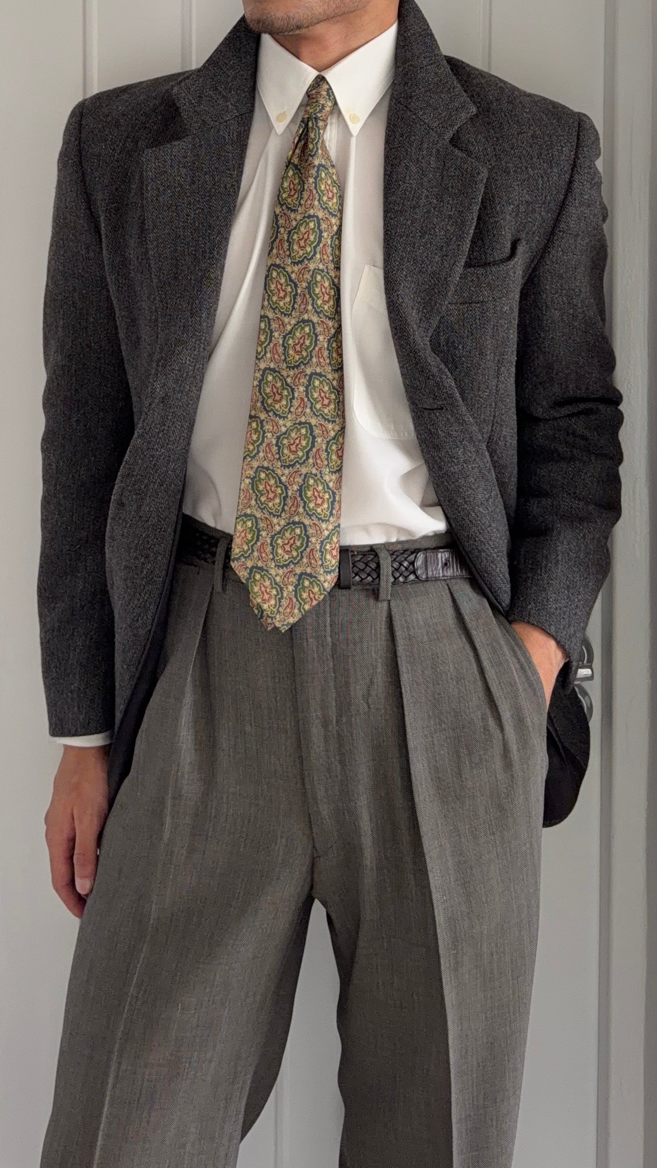 Emporio Armani 1990s 3B Wool Textured Sport Jacket Blazer Grey - Size S