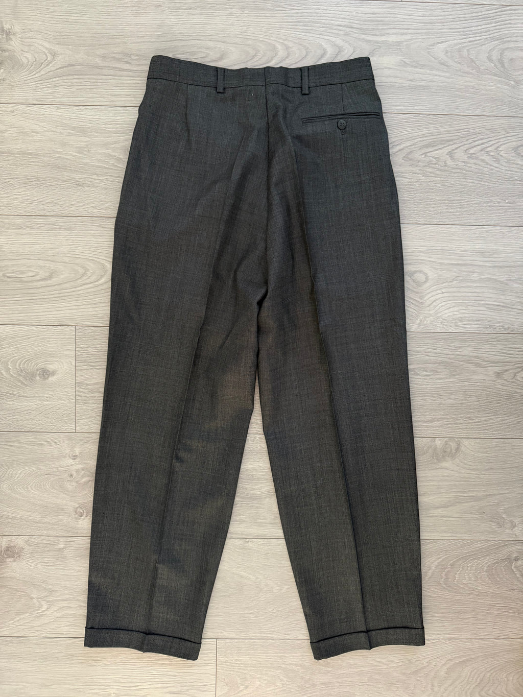 Hugo Boss 1980s 'Bassini Chicago' Peaked Lapel Double Breasted Pleated Wool Cashmere Suit - Size S Jacket / 30" Waist