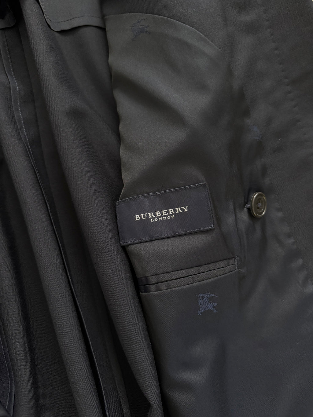 Burberry 1980s Peaked Lapel Double Breasted Pleated Wool Suit Navy - Size S Jacket / 32" Waist