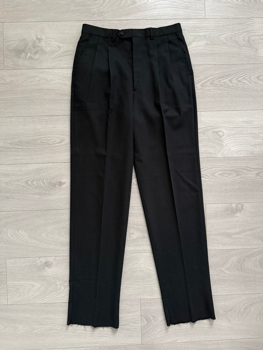 Giorgio Armani 1980s Double Breasted Pleated Wool Suit Black/Grey New - Size L Jacket / 32" Waist