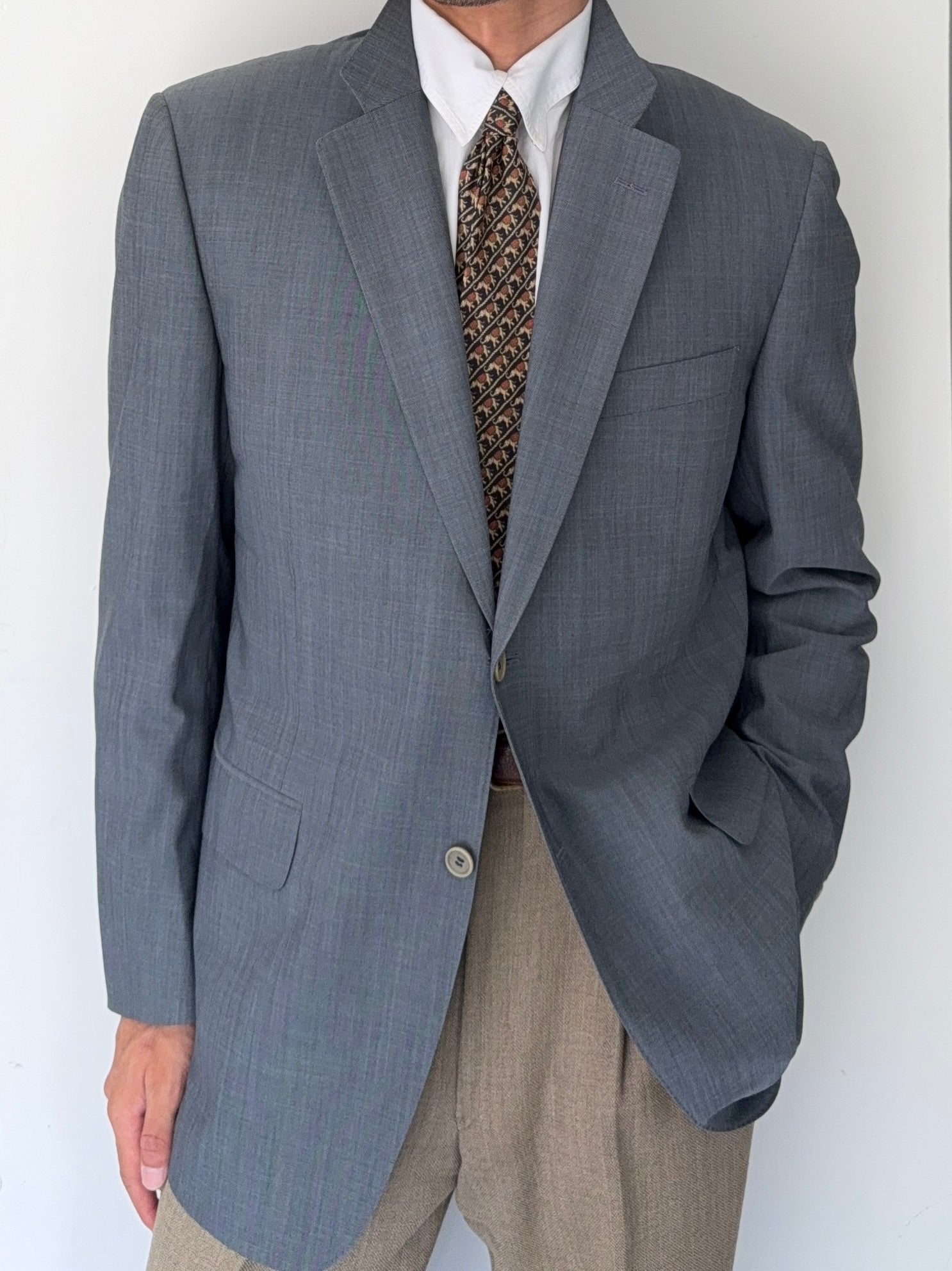 Canali 1990s Slate Blue 2B Wool Sport Jacket Blazer Made in Italy - Size L
