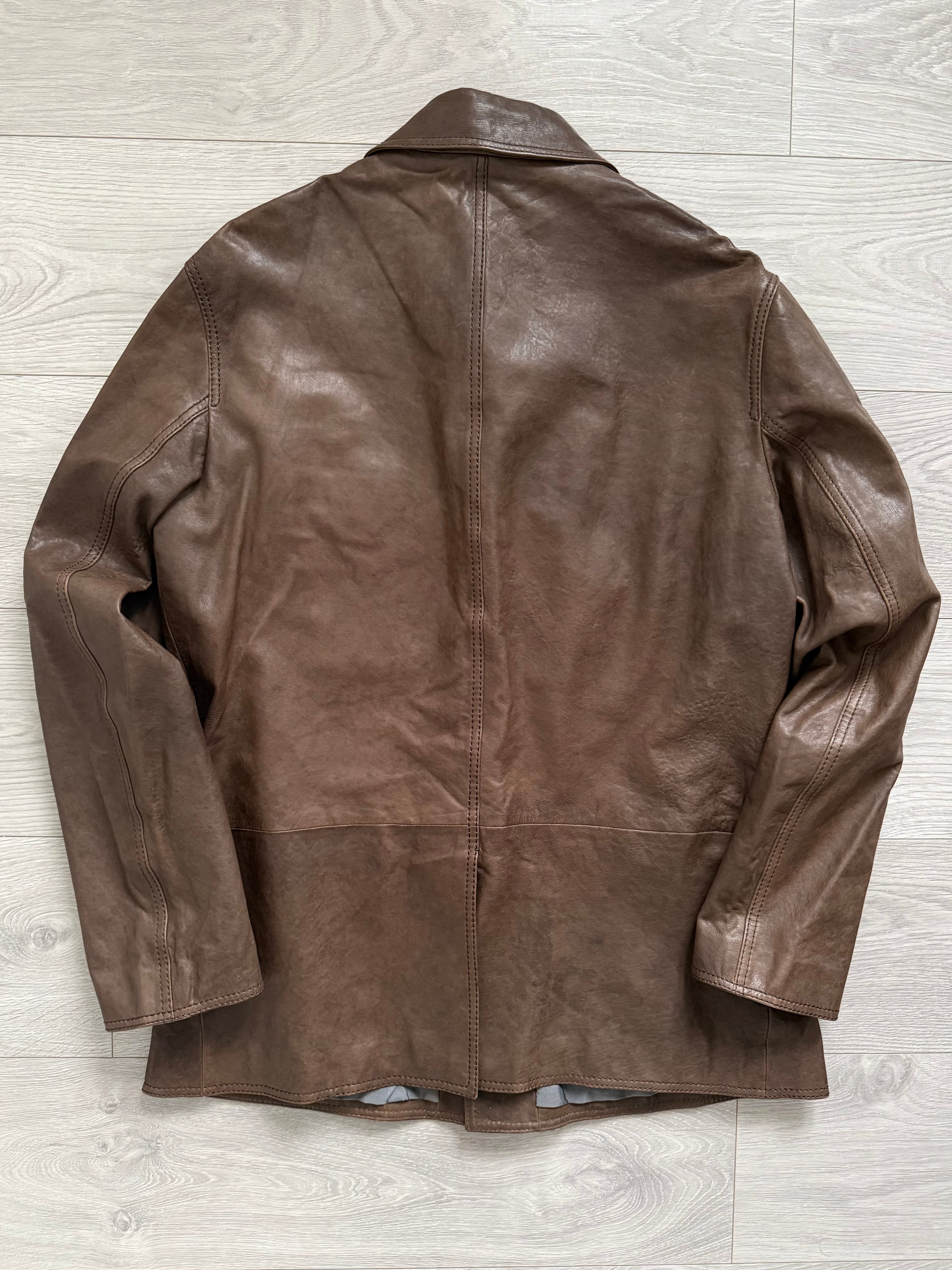 Armani 2000s Tobacco Brown Leather Western Jacket - Size XL