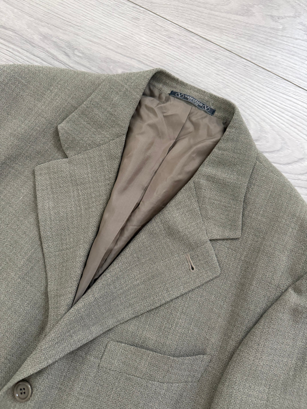 Valentino Couture 1980s 3B Draped Taupe Beige Wool Sports Blazer Jacket - Size XL