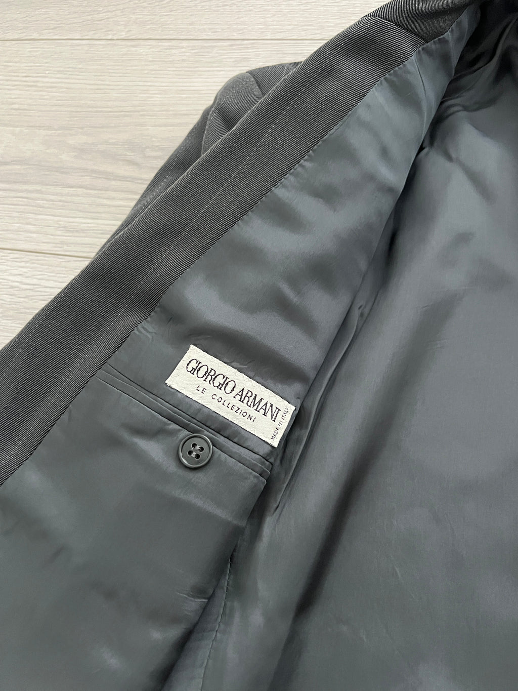 Giorgio Armani 1990s Striped Wool Grey Pleated Suit - Size L Jacket / 34" Waist