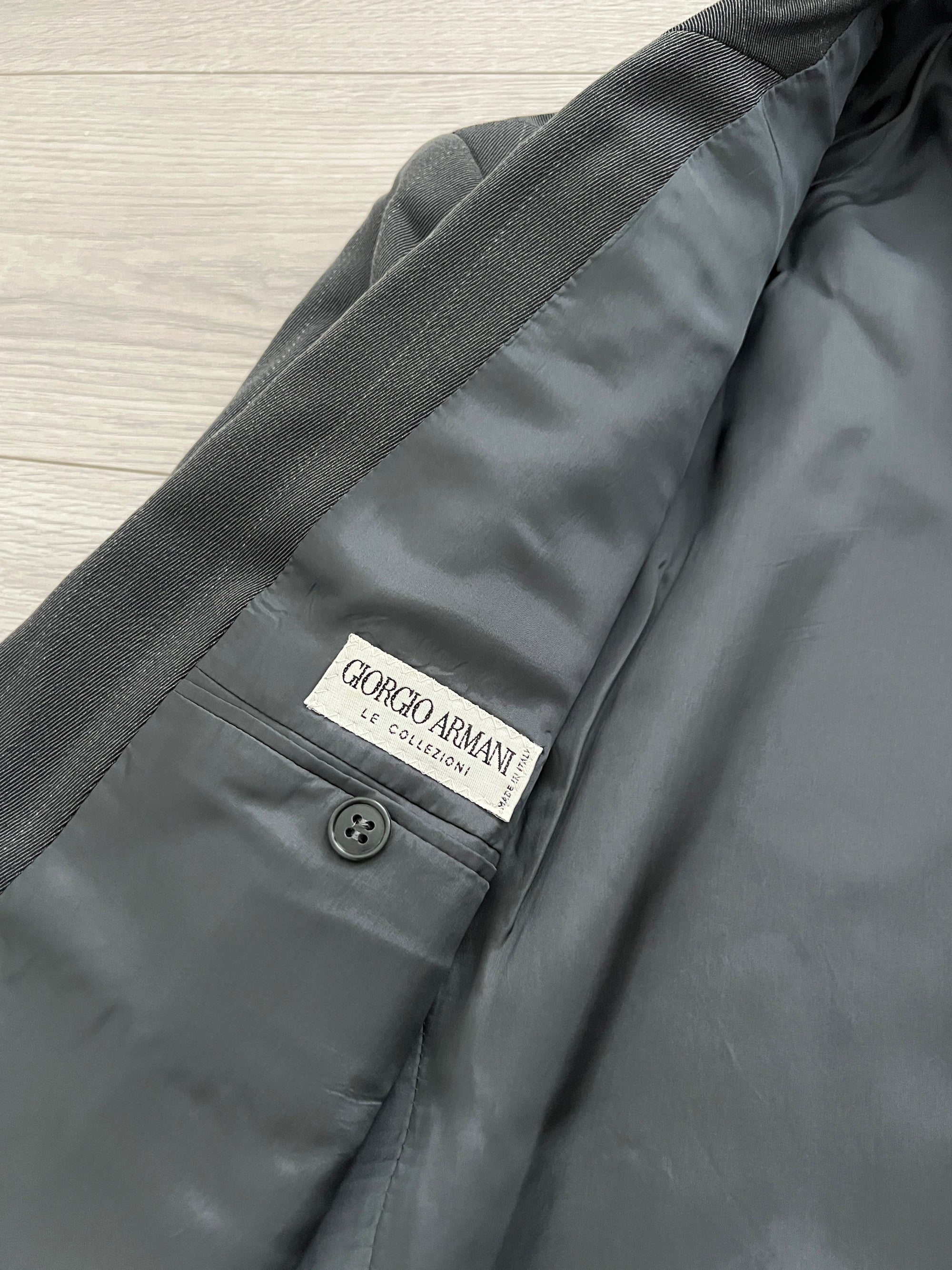 Giorgio Armani 1990s Striped Wool Grey Pleated Suit - Size L Jacket / 34" Waist