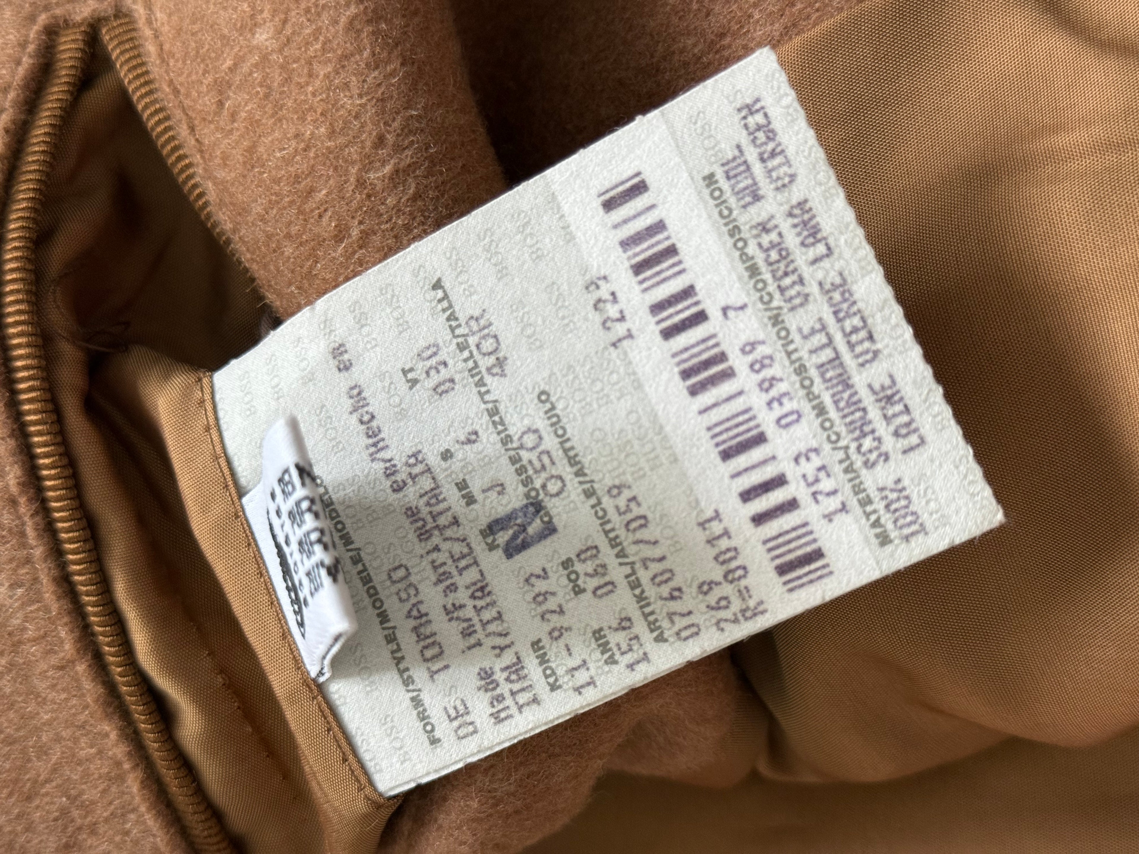 Hugo Boss 1980s Camel Brown Long Wool Overcoat Made in Italy - Size L