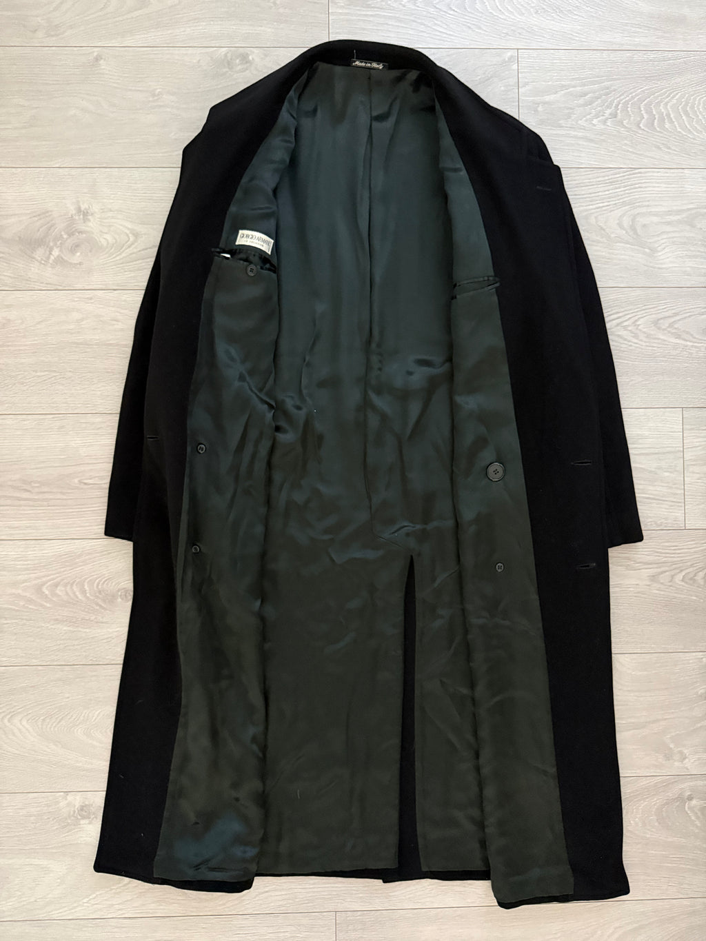 Giorgio Armani 1980s Wool Double Breasted Oversized Black Long Coat - Size XL