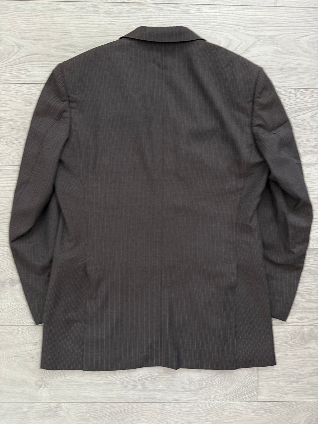 Burberry 1990s 2B Striped Wool Double-Pleat Espresso Grey Suit - Size M Jacket / 33" Waist