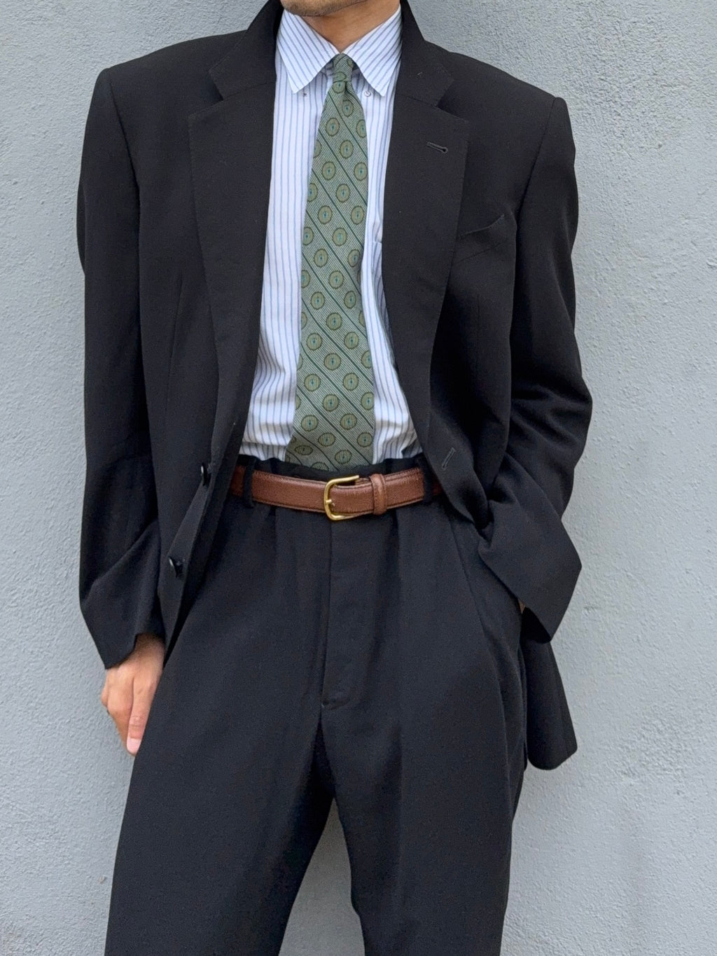 Armani 1990s 2B Draped Wool Black Suit - Size XL Jacket / 37" Waist