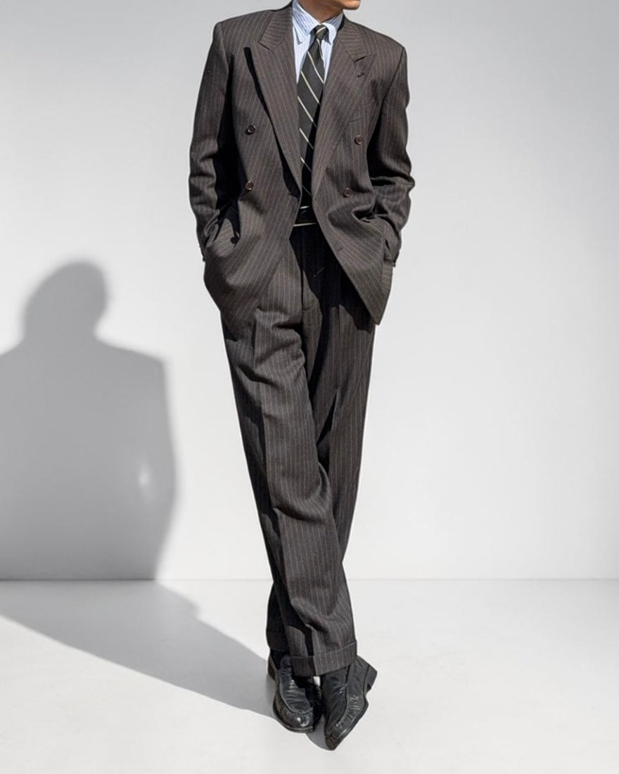 Valentino 1980s 6B Double Breasted Charcoal Wool Power Suit - Size M Jacket / 31" Waist