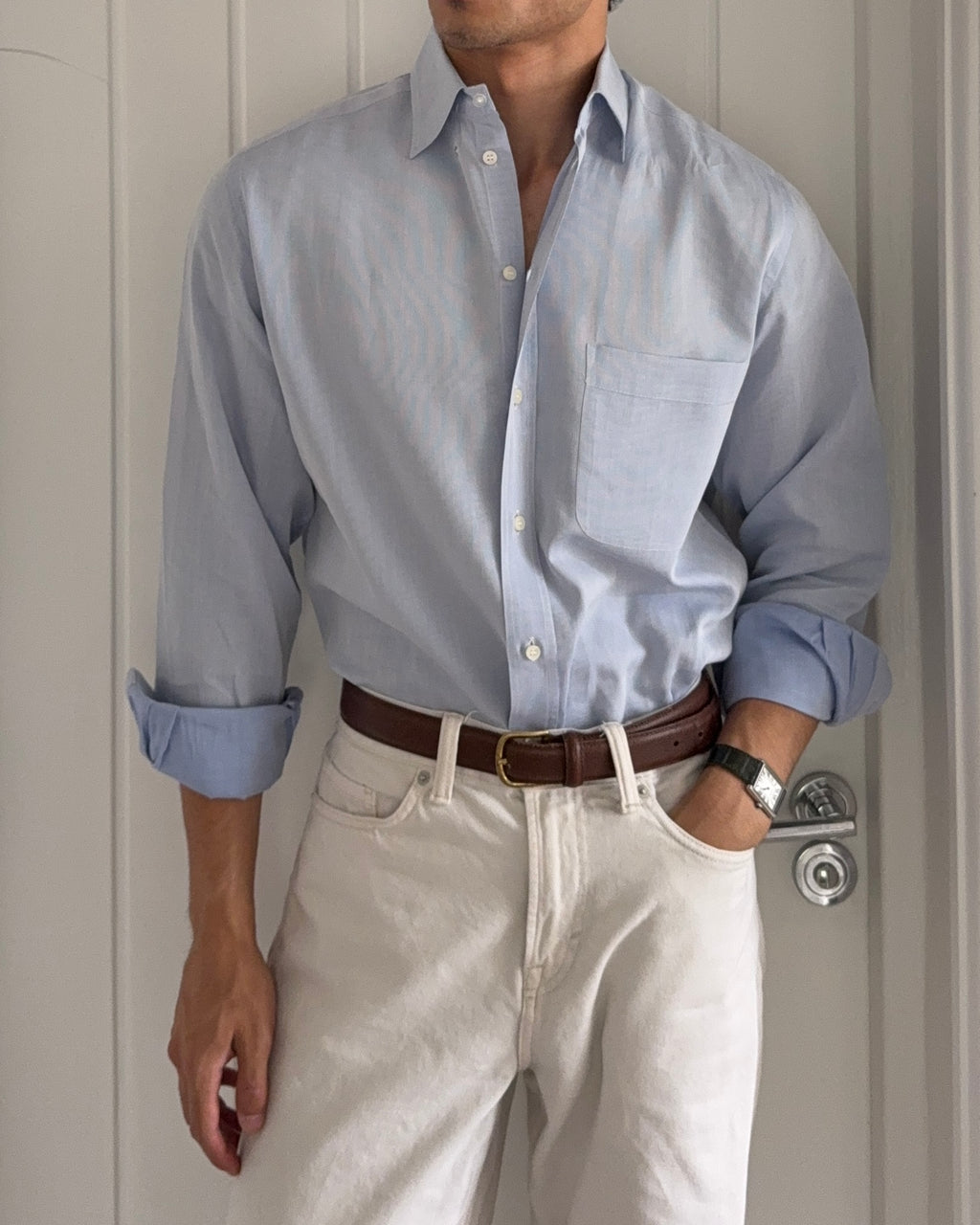 Giorgio Armani 1980s Blue Cotton Shirt - Size M