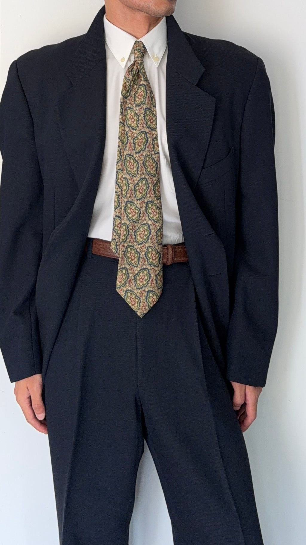 Giorgio Armani 1980s 3B Wool Twill Weave Navy Pleated Suit - Size XXL Jacket / 35" Waist