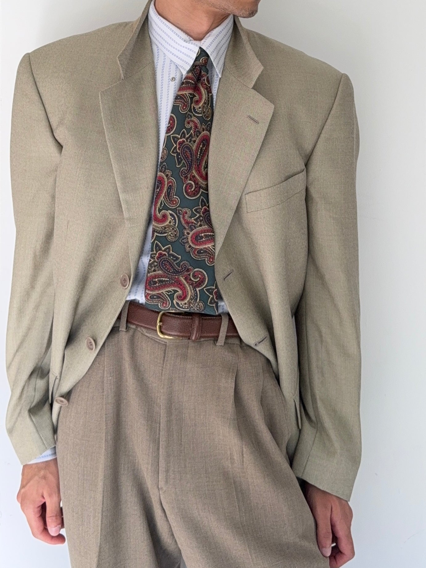 Valentino 1980s 3B Taupe Beige Wool Sports Blazer Jacket - Size XL