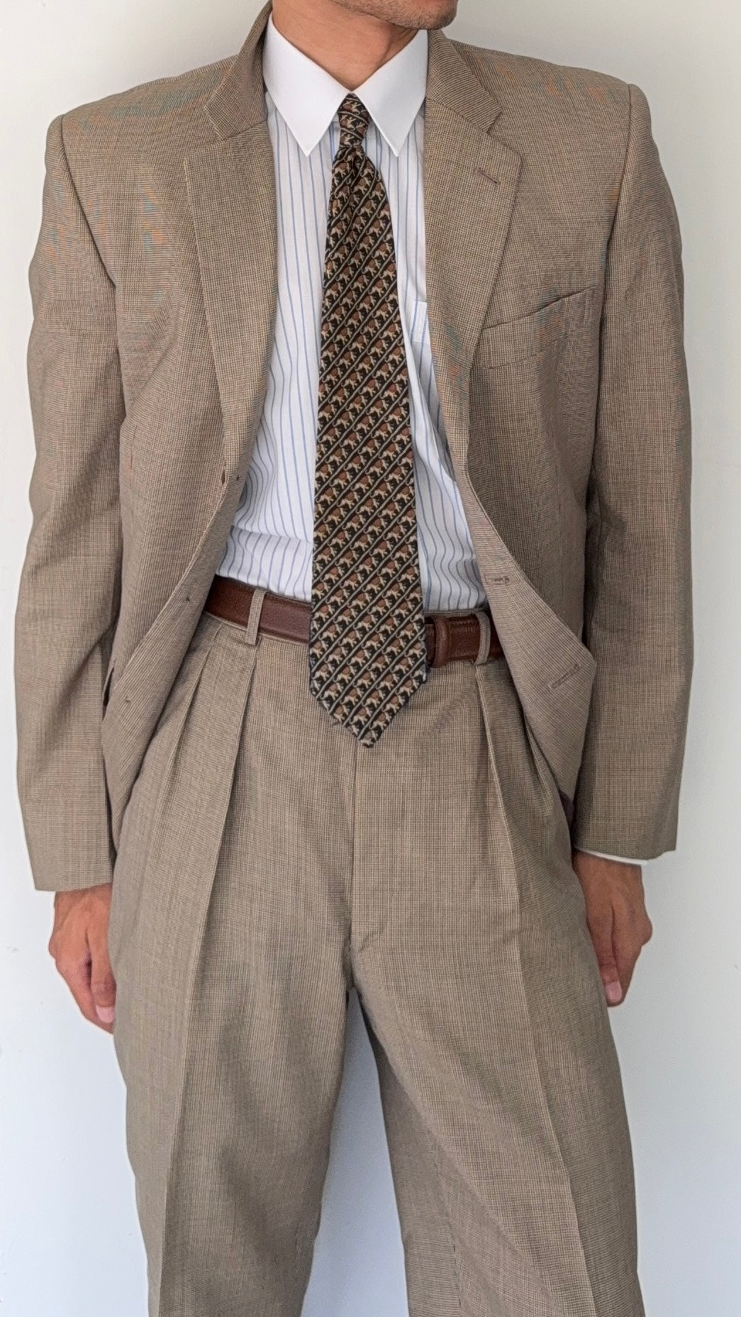 Paul Smith 1990s 3B Double Pleat Micro Houndstooth Marzotto Fabric Wool Suit - Size S Jacket / 30" Waist