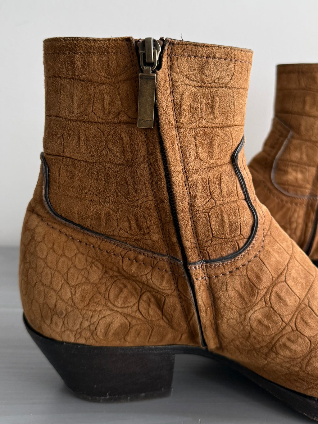 Saint Laurent Paris FW20 Croc Embossed Lukas Boots - Size US8