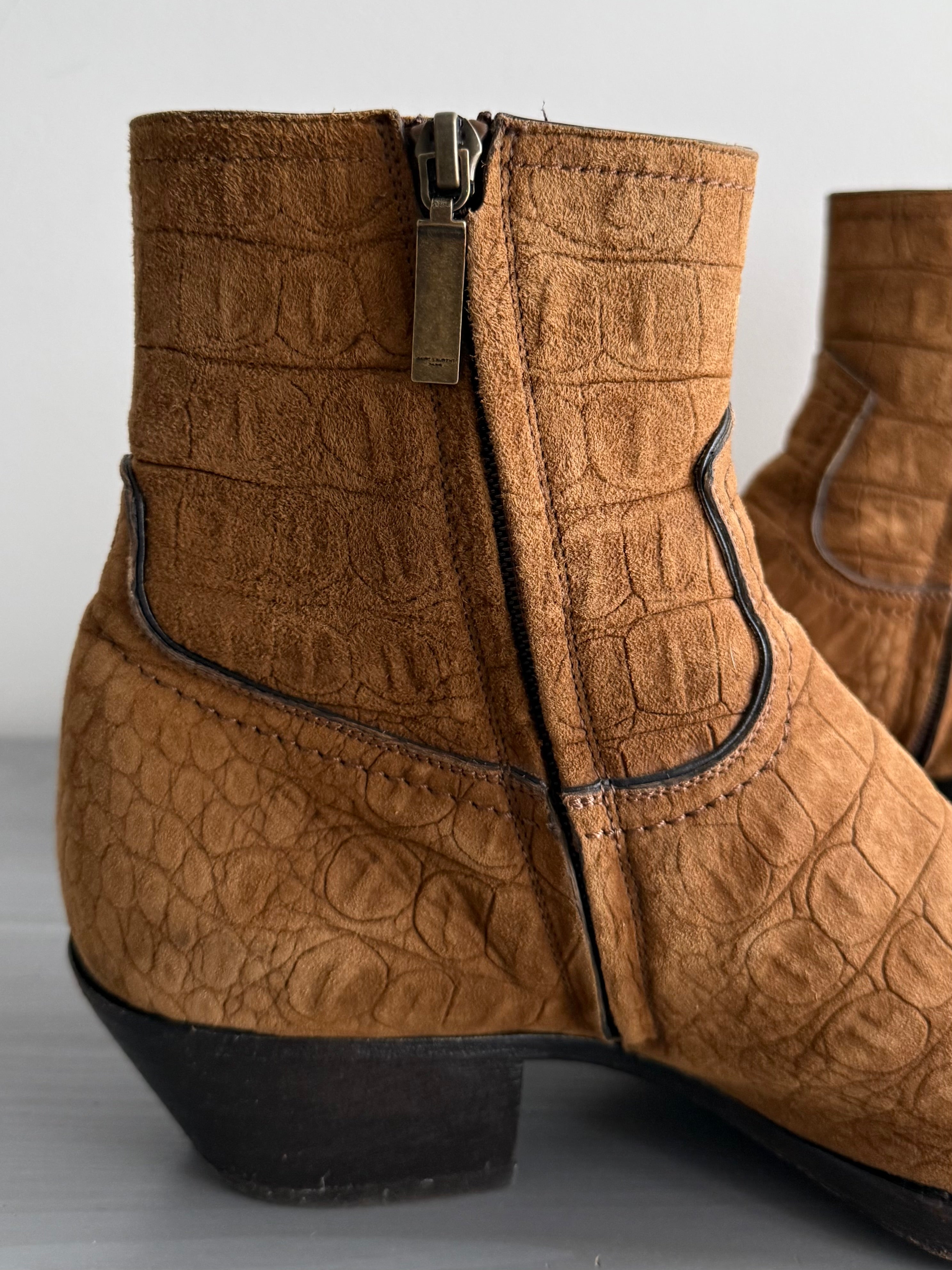 Saint Laurent Paris FW20 Croc Embossed Lukas Boots - Size US8