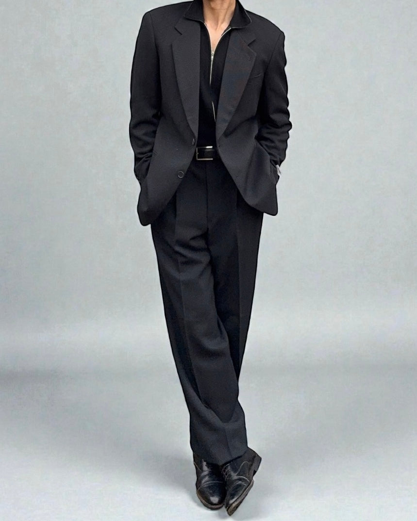 Giorgio Armani 1980s 2B Pleated Wool Suit Black New - Size L Jacket / 32" Waist