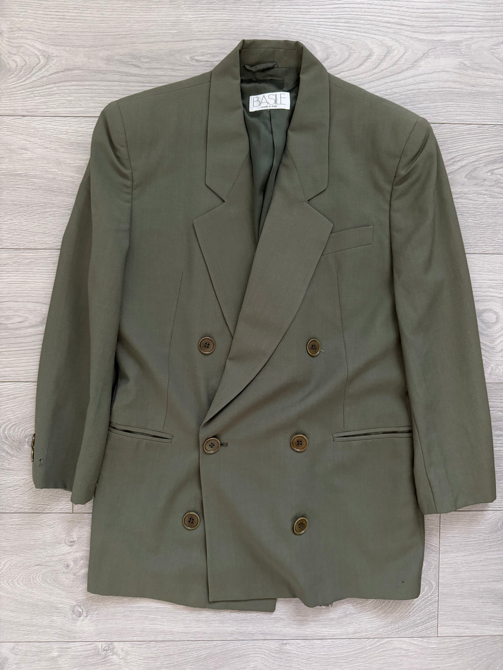 Basile 1980s Peaked Lapel Double Breasted Draped Wool Suit - Size S Jacket / 28" Waist