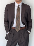 Burberry 1990s 2B Striped Wool Double-Pleat Espresso Grey Suit - Size M Jacket / 33" Waist