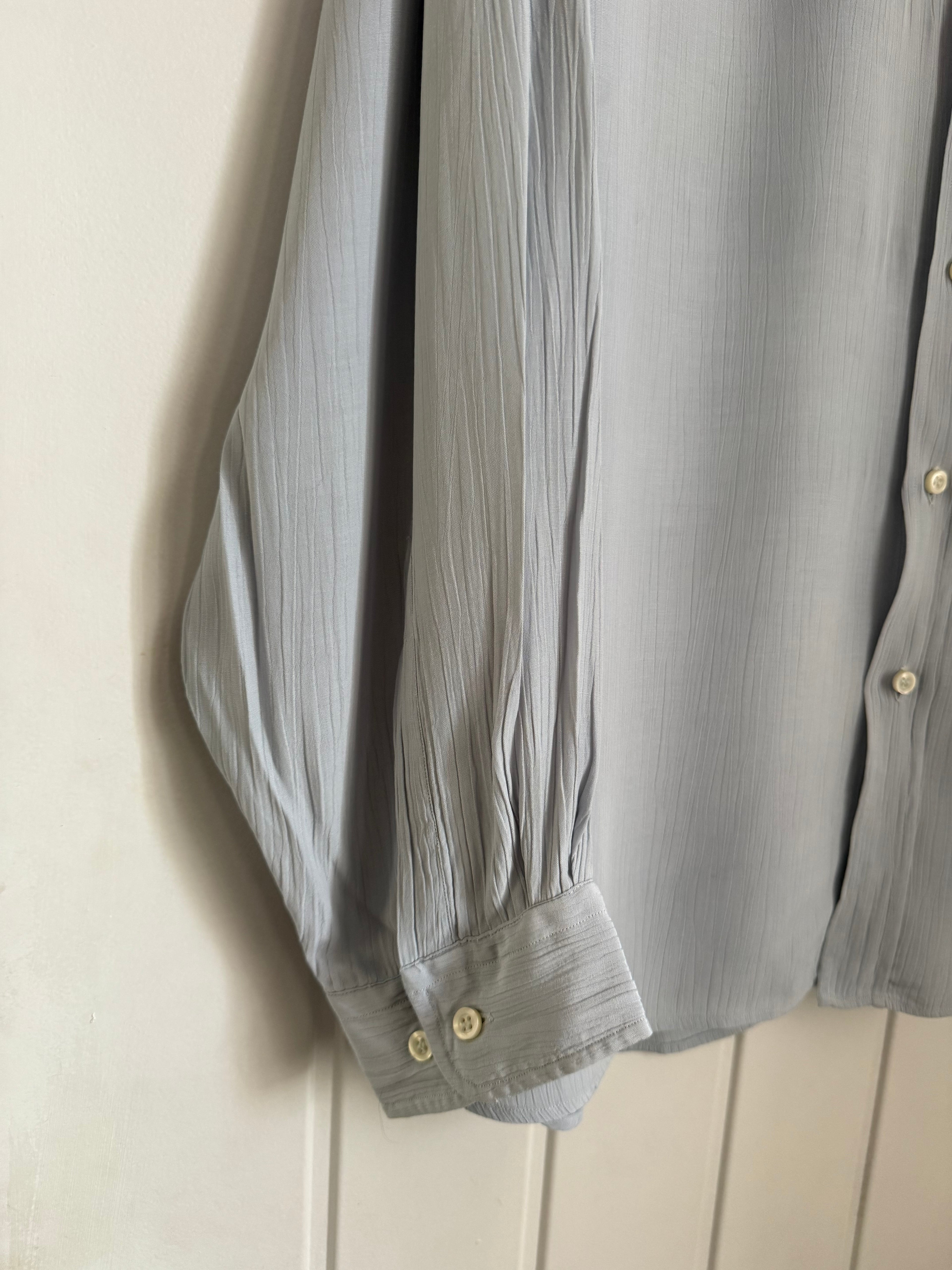 Giorgio Armani 1980s Chiffon Pleated Relaxed Blue Shirt - Size XL