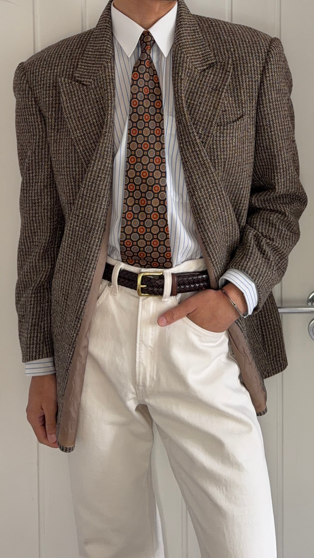 Valentino 1980s Peaked Lapel Double Breasted Textured Wool Sport Jacket Blazer - Size M