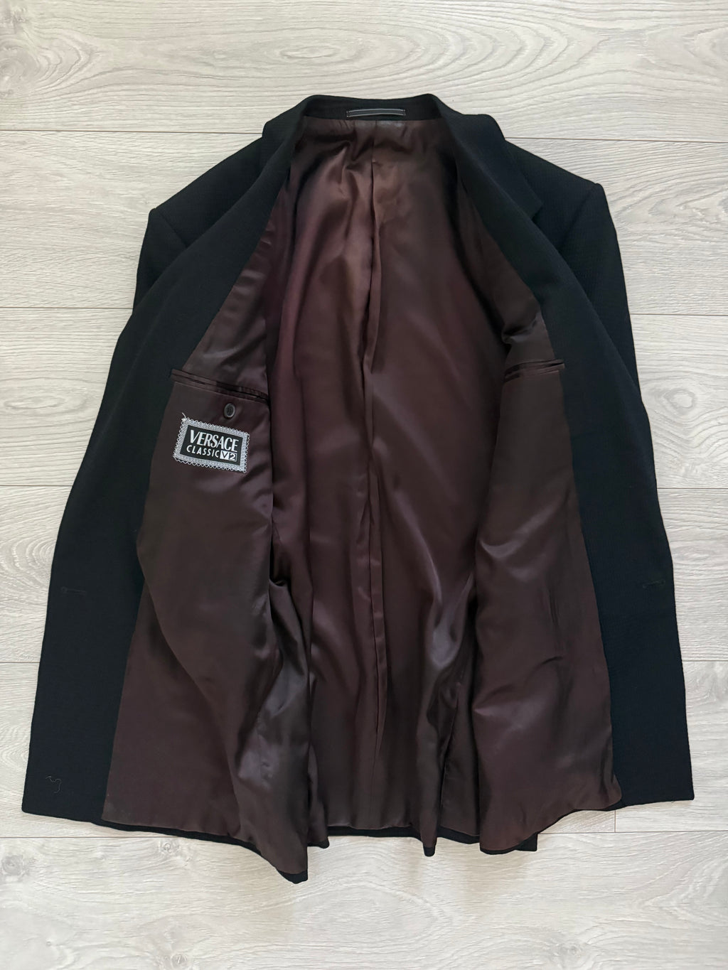 Versace 1980s Double Breasted Notch Lapel Textured Wool Sports Blazer Jacket Black - Size M