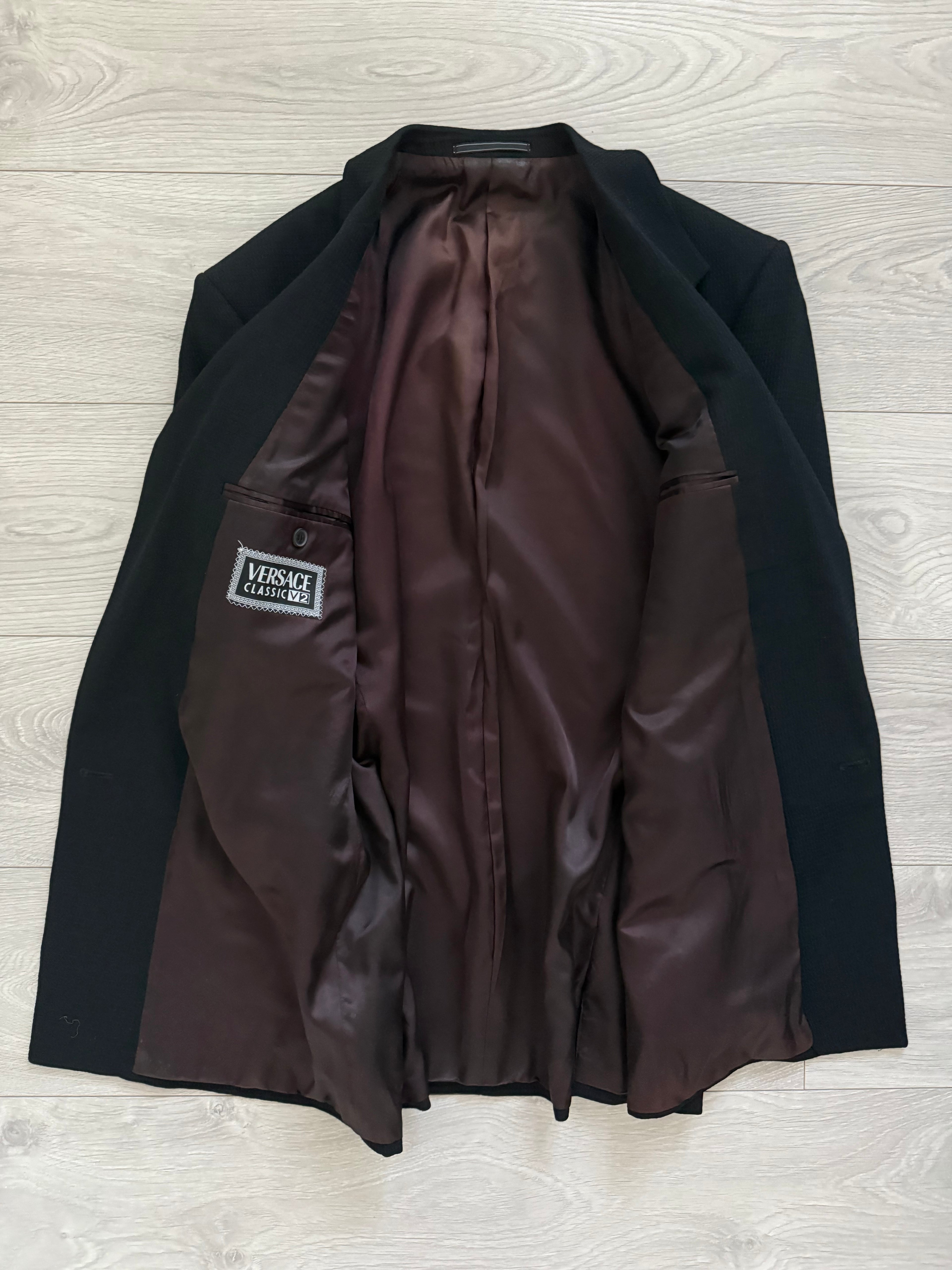 Versace 1980s Double Breasted Notch Lapel Textured Wool Sports Blazer Jacket Black - Size M