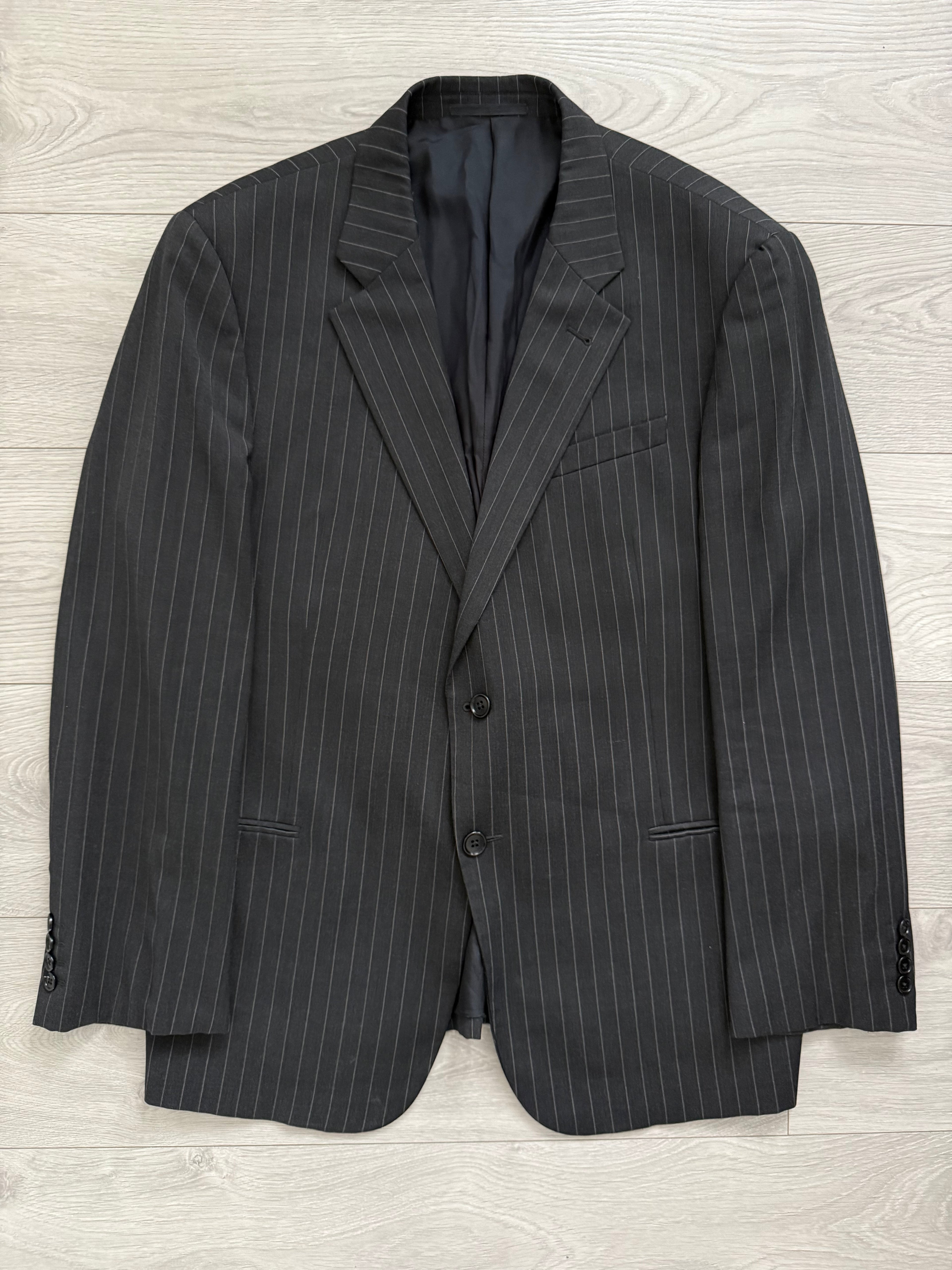 Armani 1990s 2B Charcoal Grey Striped Wool Suit - Size XXL Jacket / 38" Waist