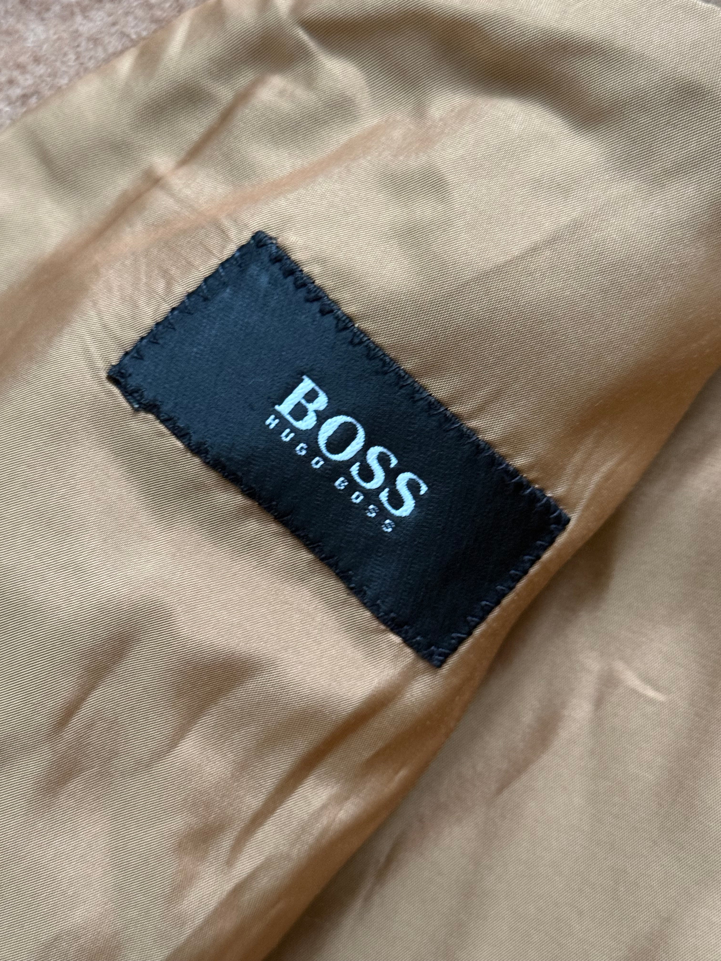 Hugo Boss 1980s Camel Brown Long Wool Overcoat Made in Italy - Size L