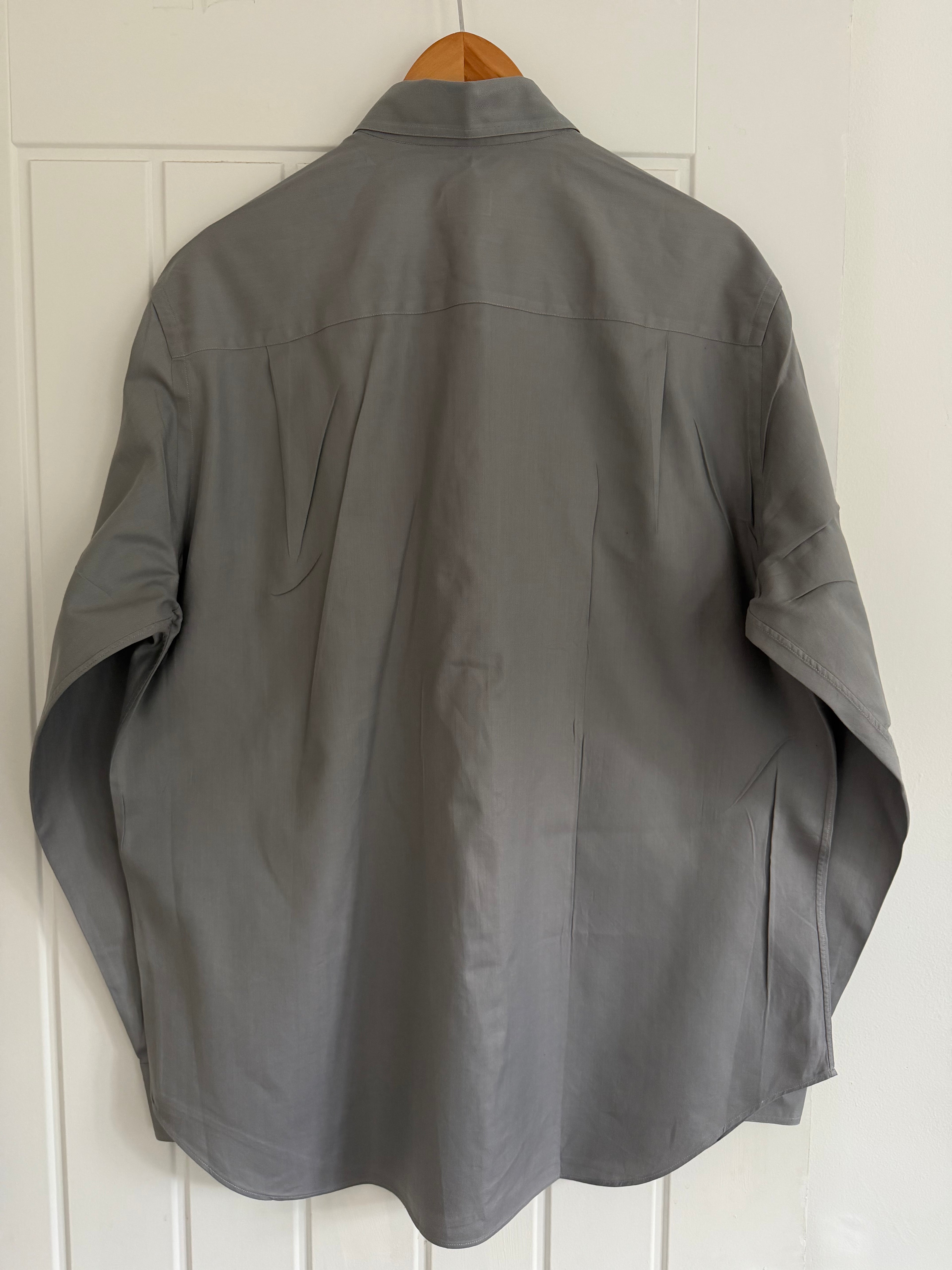 Armani 1990s Herringbone Grey Cotton Shirt - Size L