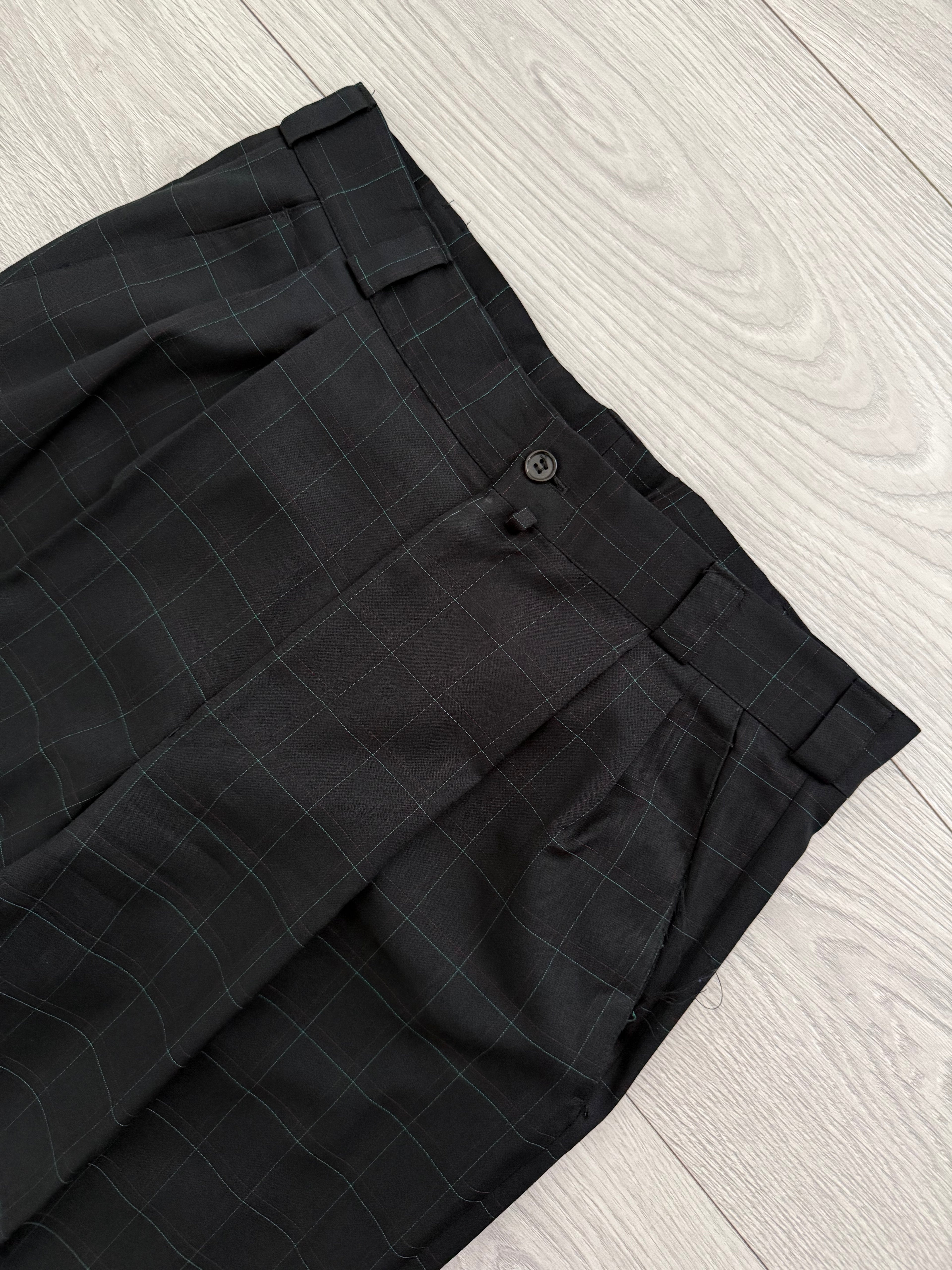 Versace 1980s Notch Lapel Double Breasted Pleated Wool Check Suit Black - Size M Jacket / 32" Waist