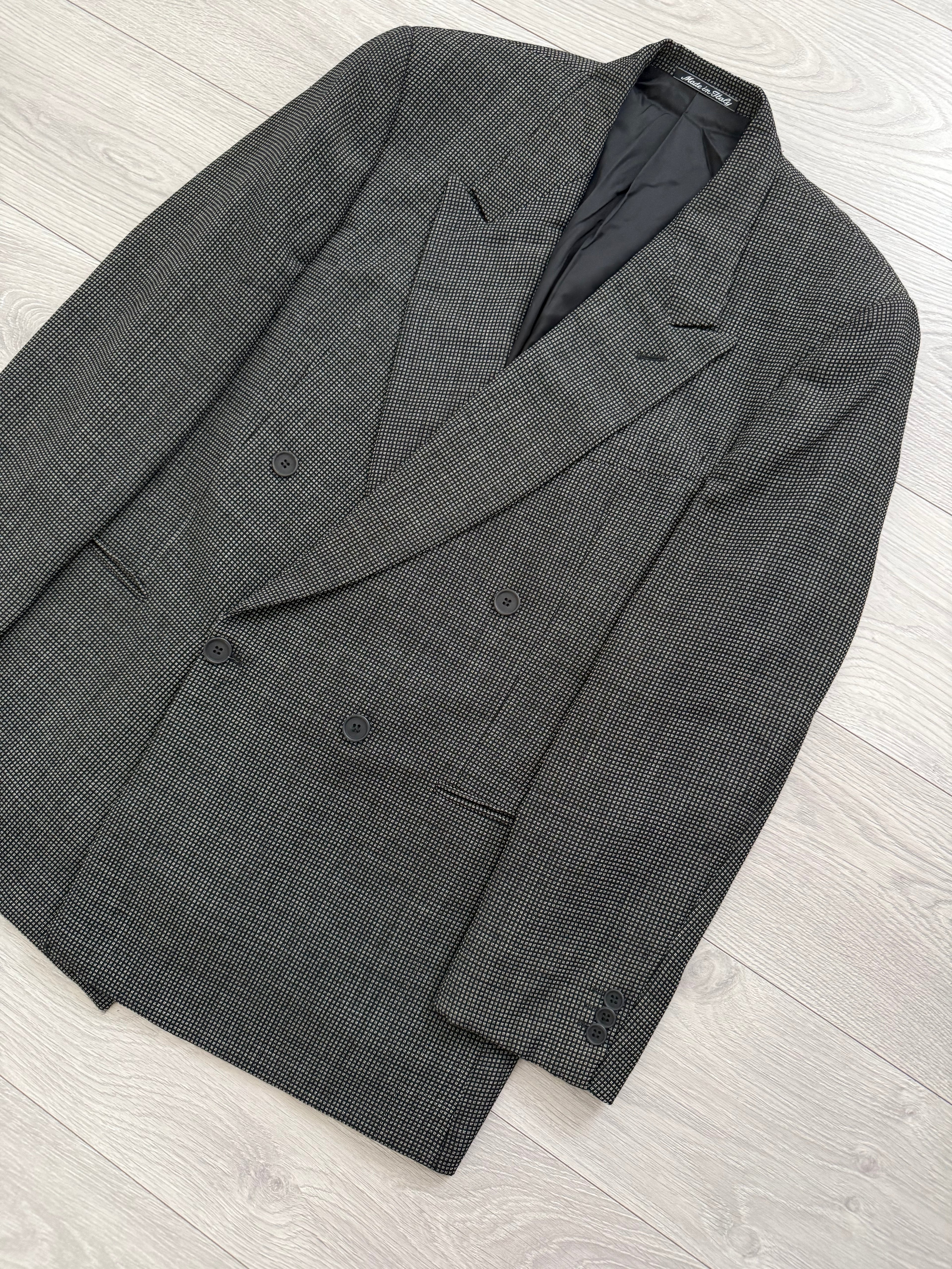 Giorgio Armani 1980s Peaked Lapel Double Breasted Textured Wool Sports Jacket Blazer - Size XXL