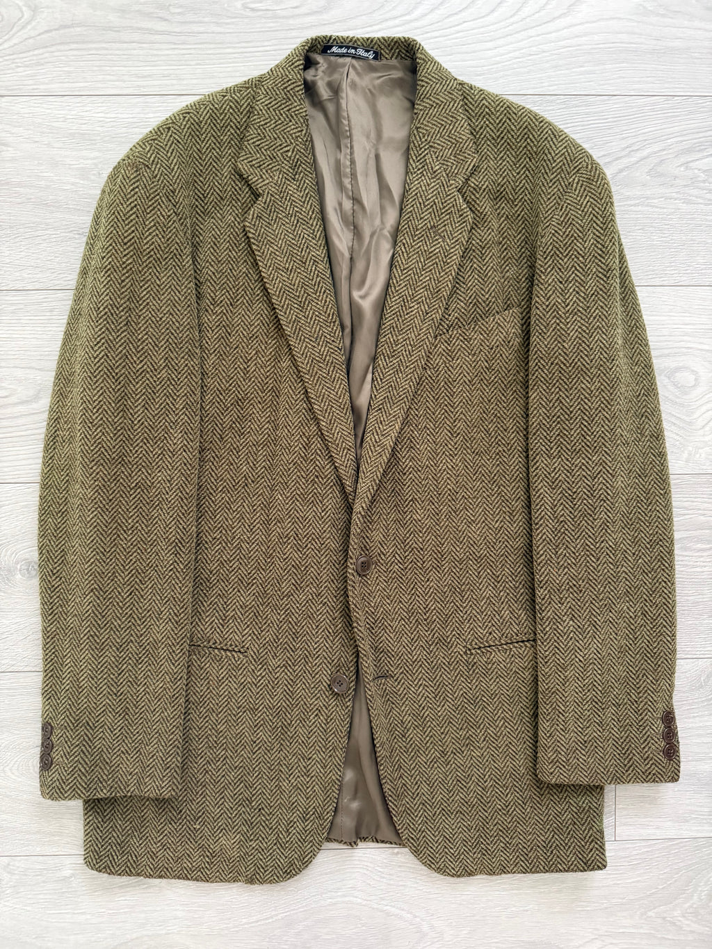 Emporio Armani 1990s 2B Herringbone Wool Textured Green Brown Sports Blazer Jacket - Size M